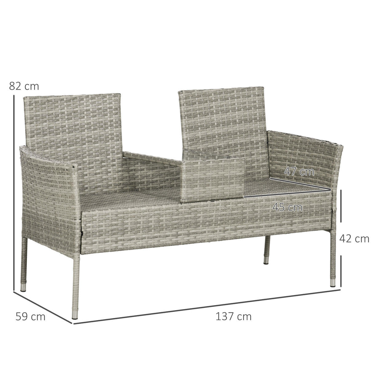 easycomfort easycomfort divanetto per esterni 2 posti con tavolino da caffe in acciaio e rattan pe 137x59x82 cm grigio e crema