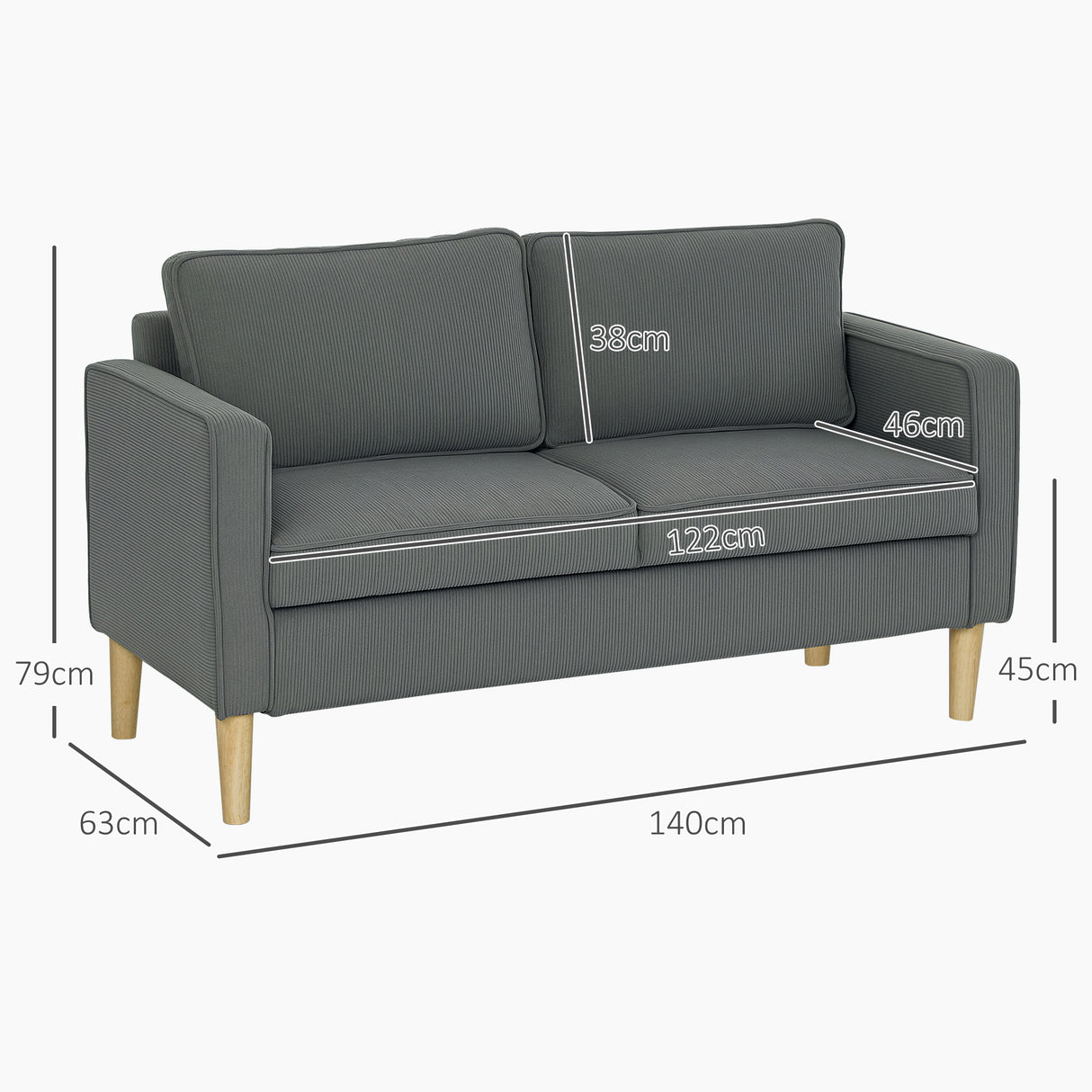 easycomfort easycomfort divano 2 posti con spazio contenitore e 2 cuscini in tessuto effetto velluto e legno 140x63x79 cm grigio