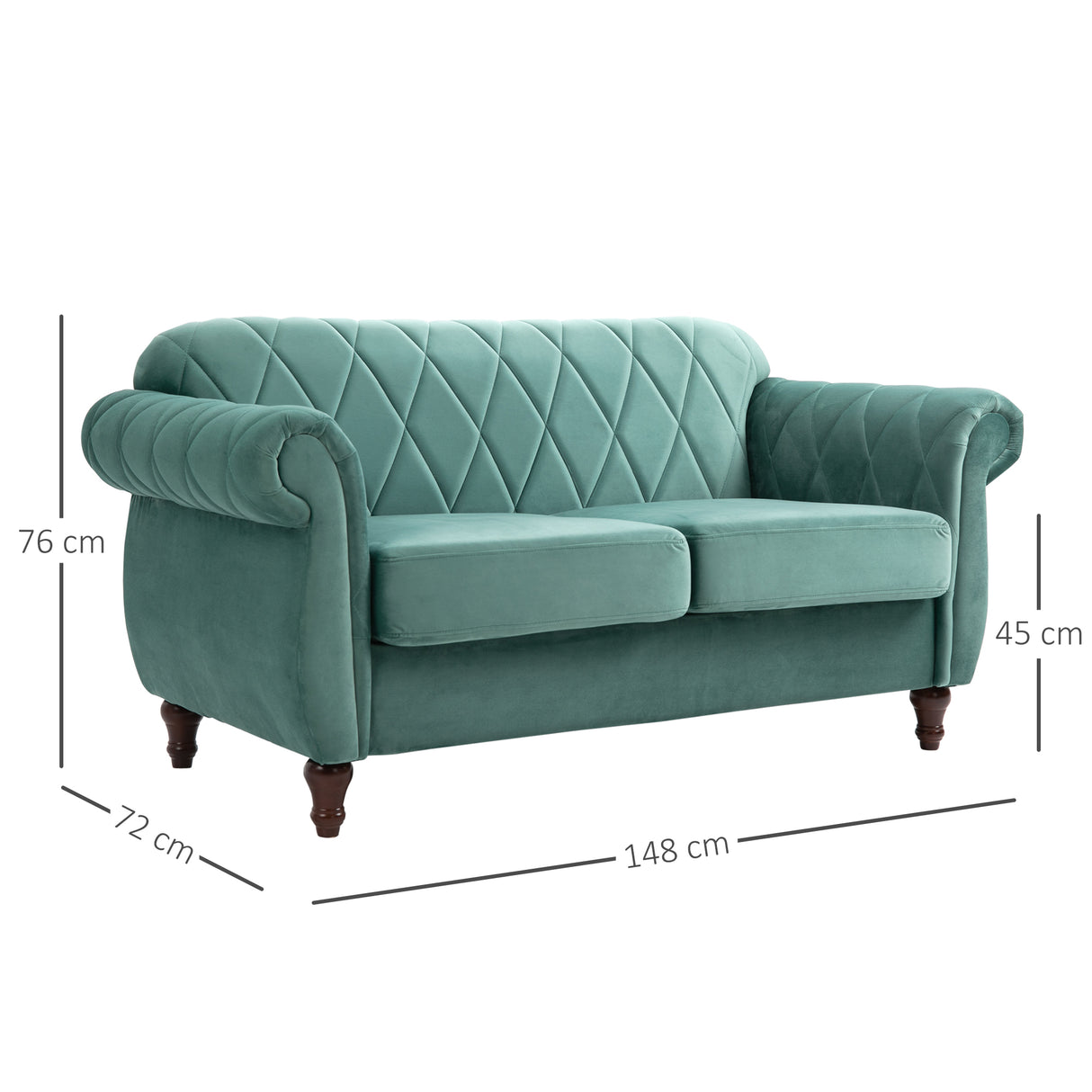 easycomfort easycomfort divano 2 posti in legno e velluto verde spessa imbottitura divano per 2 persone design vintage retro 148 x 72 x 76cm ean 8055776916224