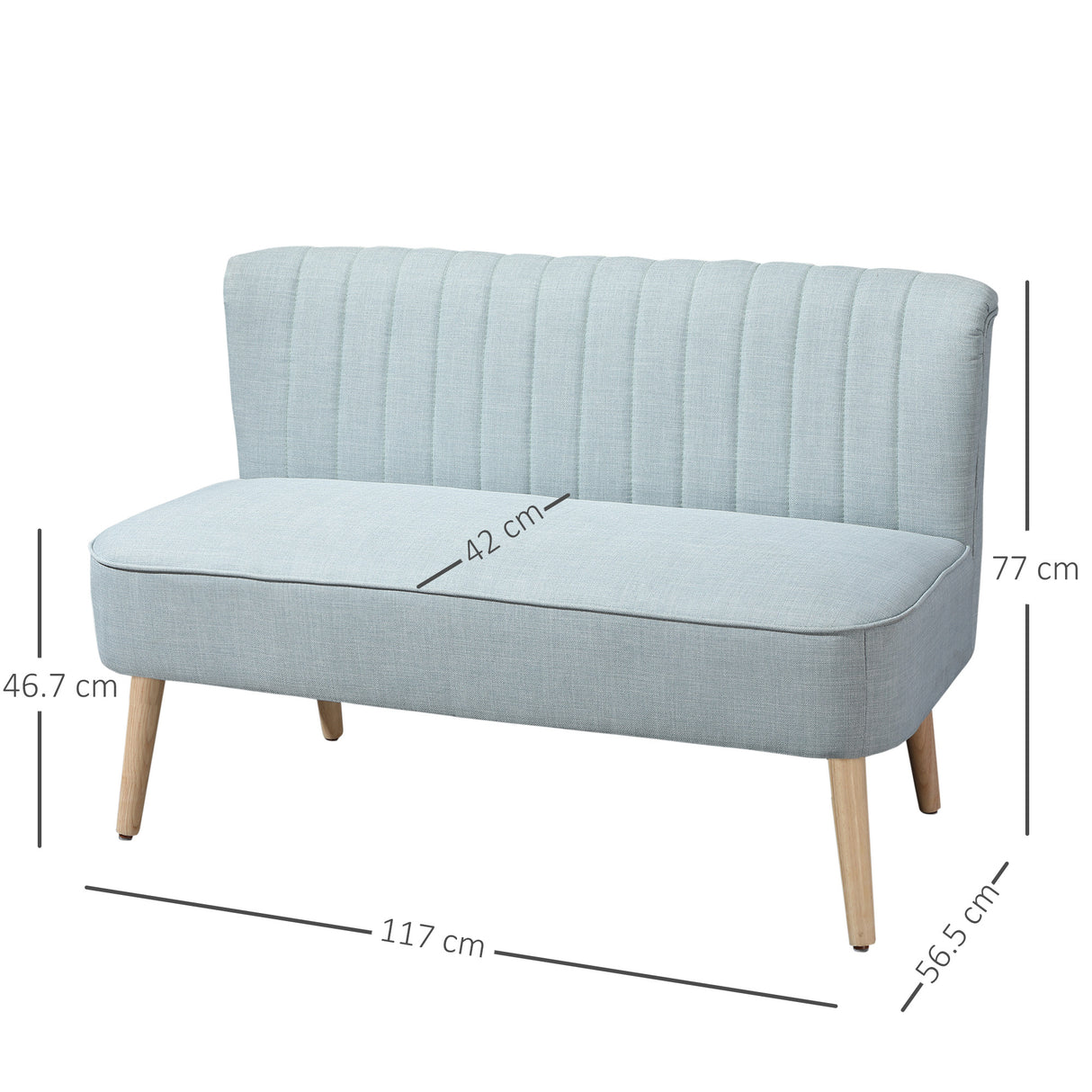 easycomfort easycomfort divano 2 posti moderno in tessuto senza braccioli con gambe in legno 117x56 5x77 cm celeste