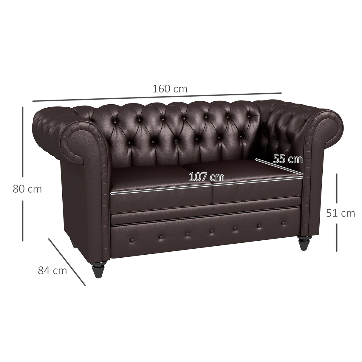 easycomfort easycomfort divano 2 posti stile chesterfield con cuscino rimovibile in ecopelle legno e metallo 160x84x80 cm marrone