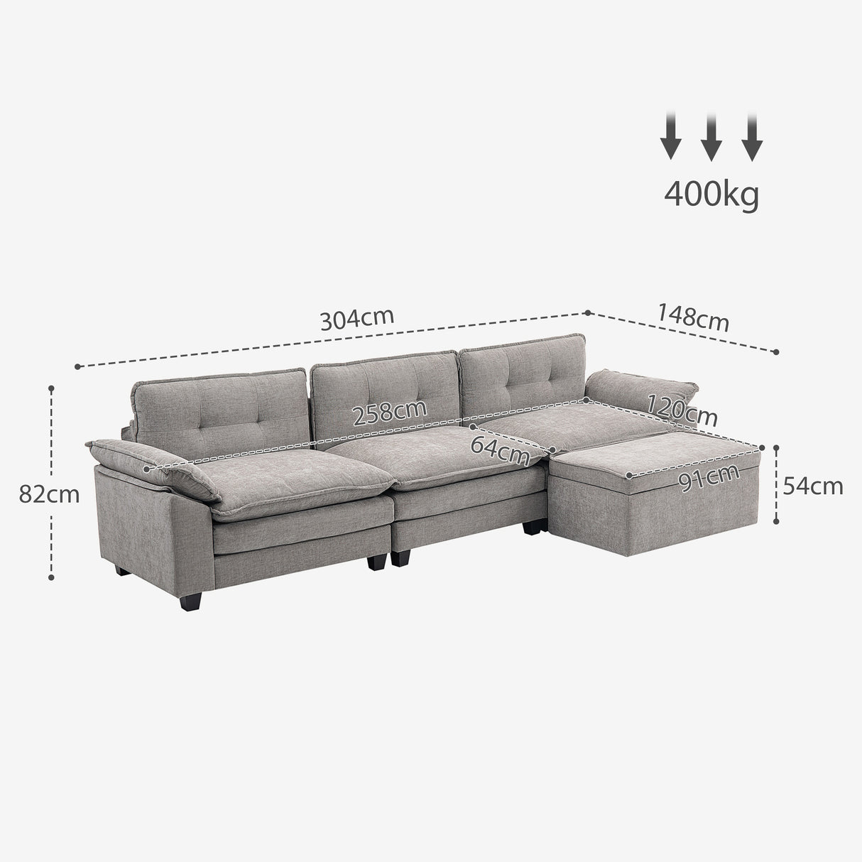easycomfort easycomfort divano angolare modulare con chaise longue pouf contenitore e rivestimento in ciniglia grigio