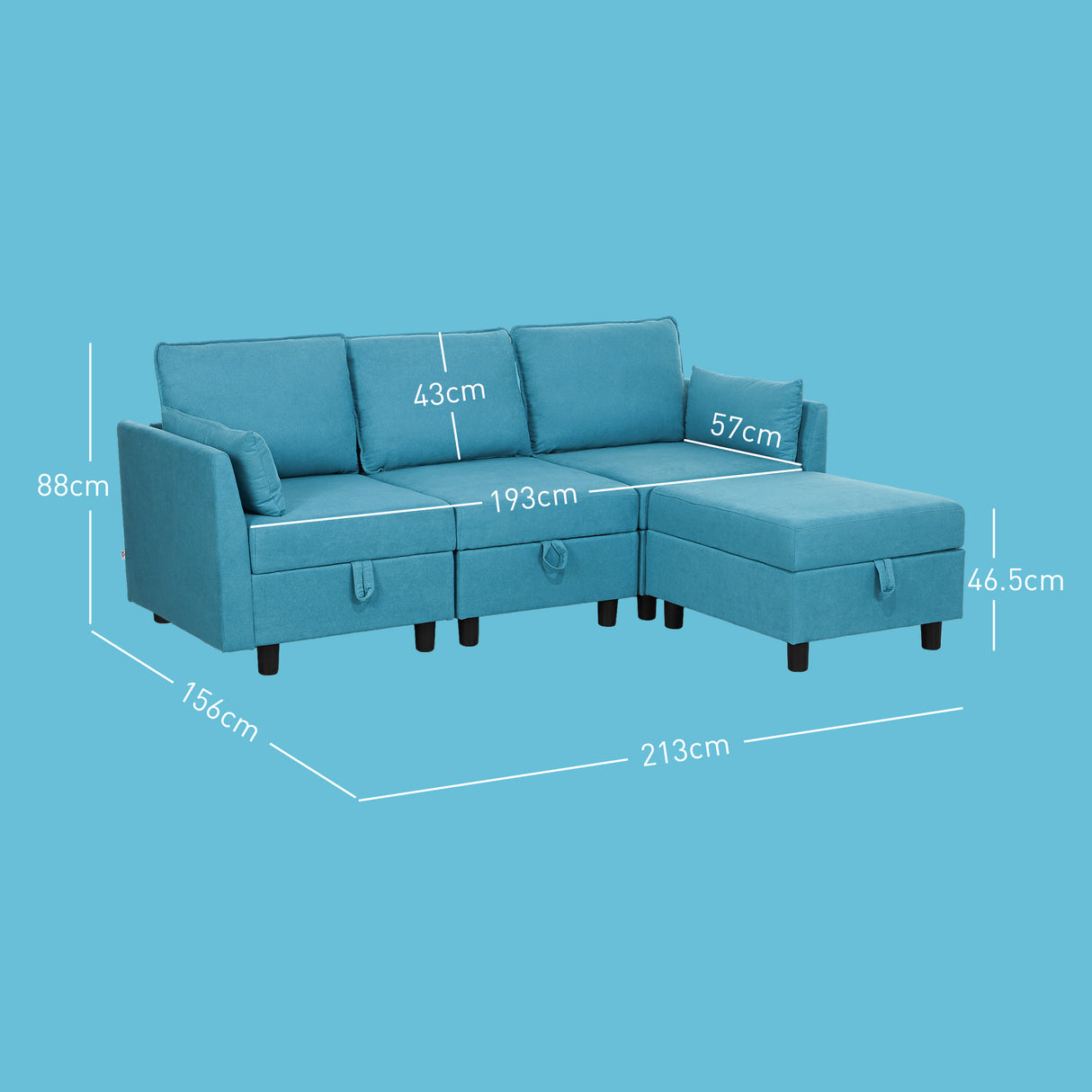 easycomfort easycomfort divano componibile modulare 3 posti con pouf poggiapiedi e cuscini rivestimento in flanella blu