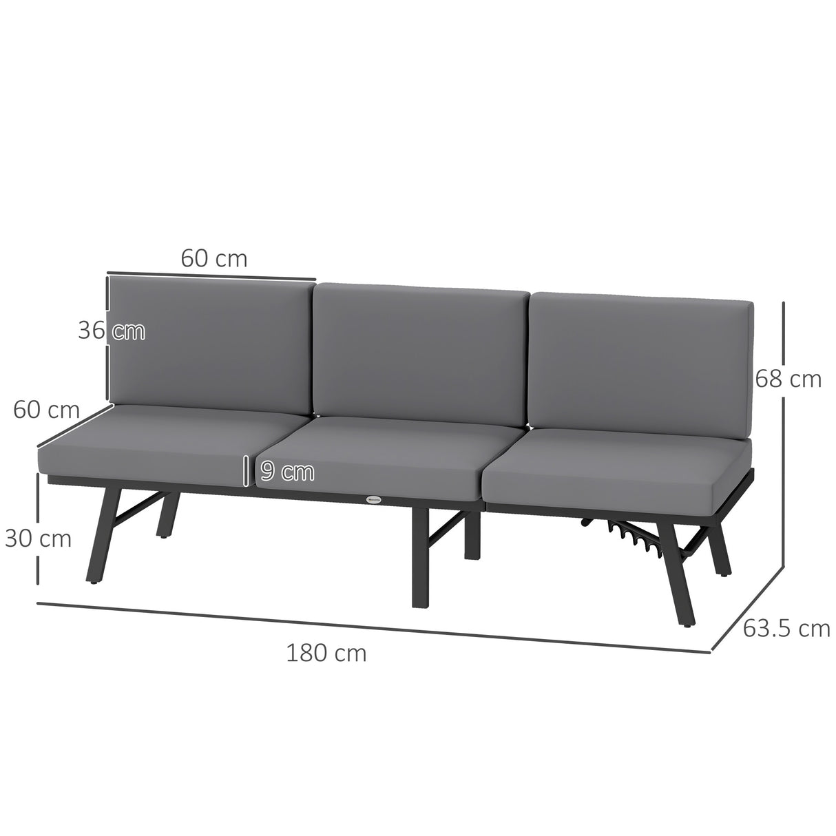 easycomfort easycomfort divano da giardino 3 in 1 reclinabile su 5 posizioni con cuscini 180x63 5x68 cm grigio
