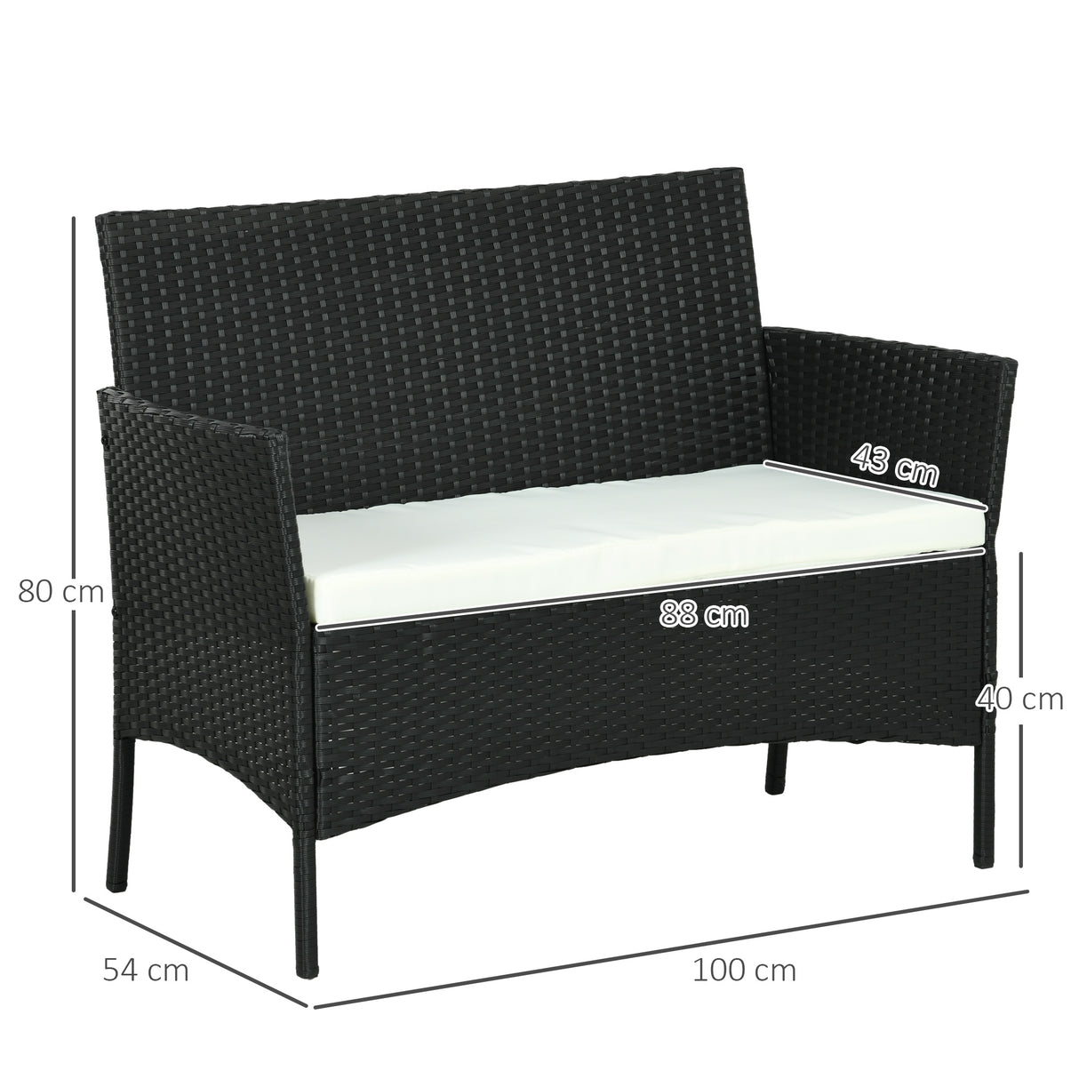 easycomfort easycomfort divano da giardino a 2 posti con cuscino e braccioli in rattan pe e acciaio 100x54x80cm nero