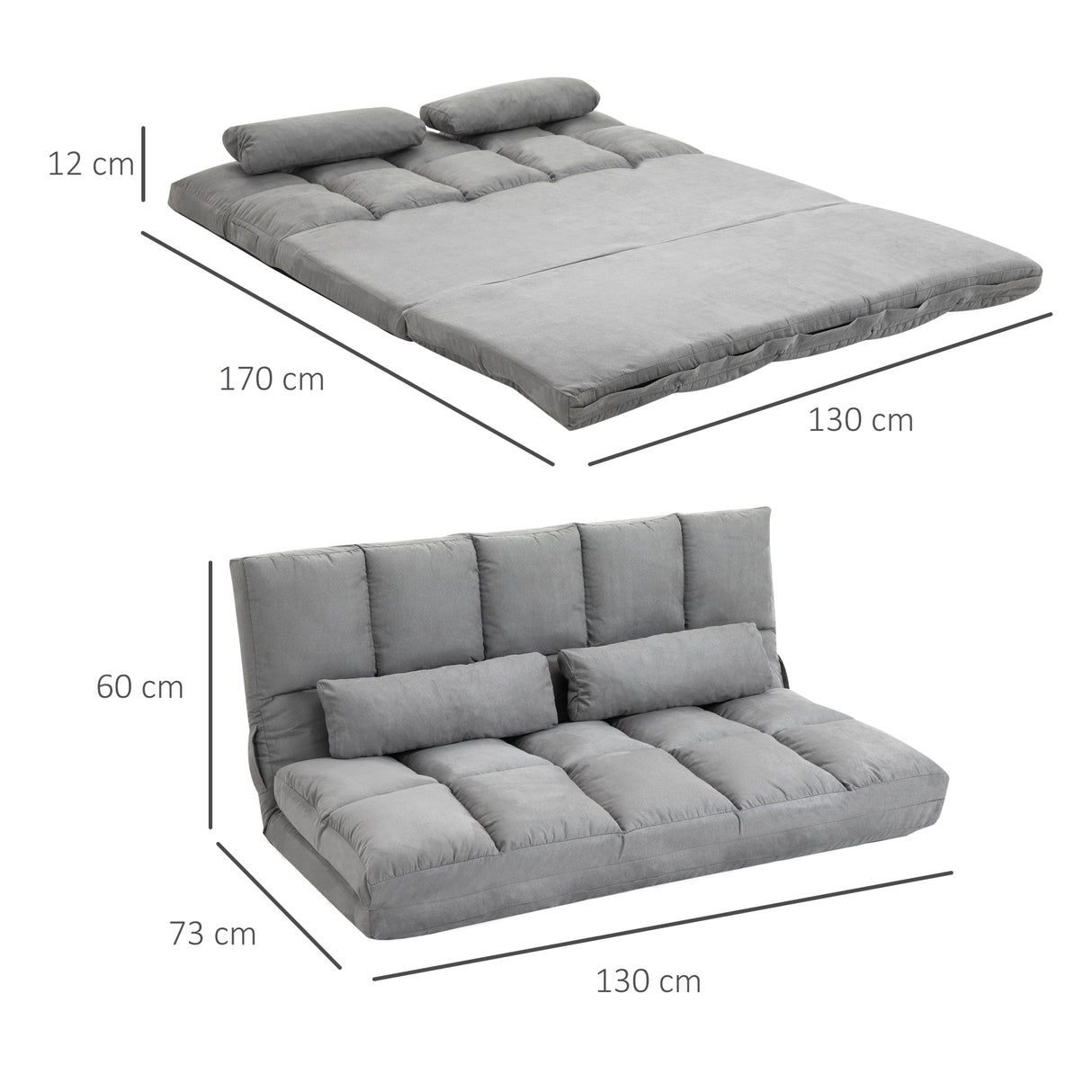 easycomfort easycomfort divano da terra pieghevole a lettino schienale reclinabile su 7 livelli e cuscini divano moderno per tv giochi lettura yoga ufficio 130x73x60 cm grigio chiaro ean 8055776914688