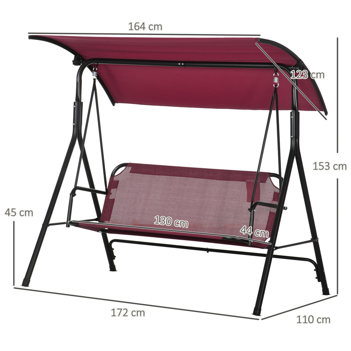 easycomfort easycomfort dondolo da giardino 3 posti in acciaio con tetto parasole in poliestere 172x110x153 cm rosso e nero