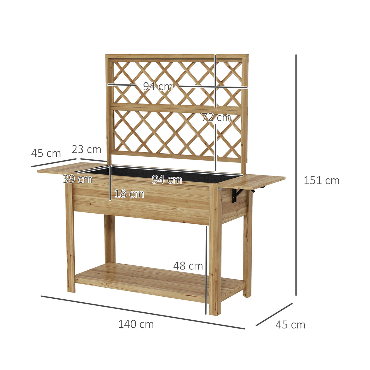 easycomfort easycomfort fioriera con grigliato e ripiani laterali e inferiore in legno di abete 140x45x151 cm