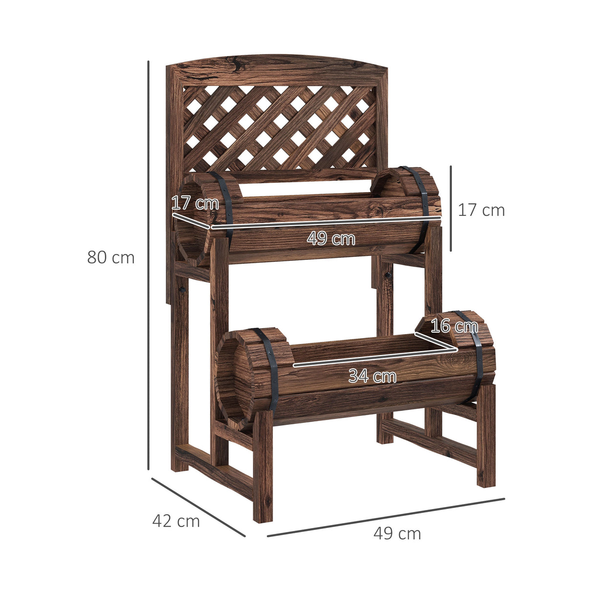 easycomfort easycomfort fioriera da esterno a 2 livelli con fori di drenaggio e griglia in legno di abete 42x49x80 cm marrone