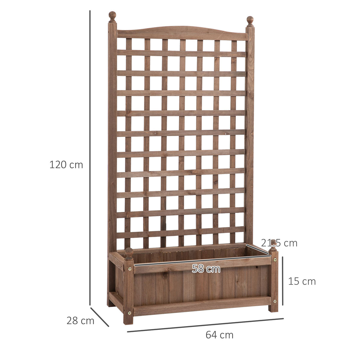 easycomfort easycomfort fioriera da esterno in legno con grigliato per piante rampicanti 64x28x120cm marrone