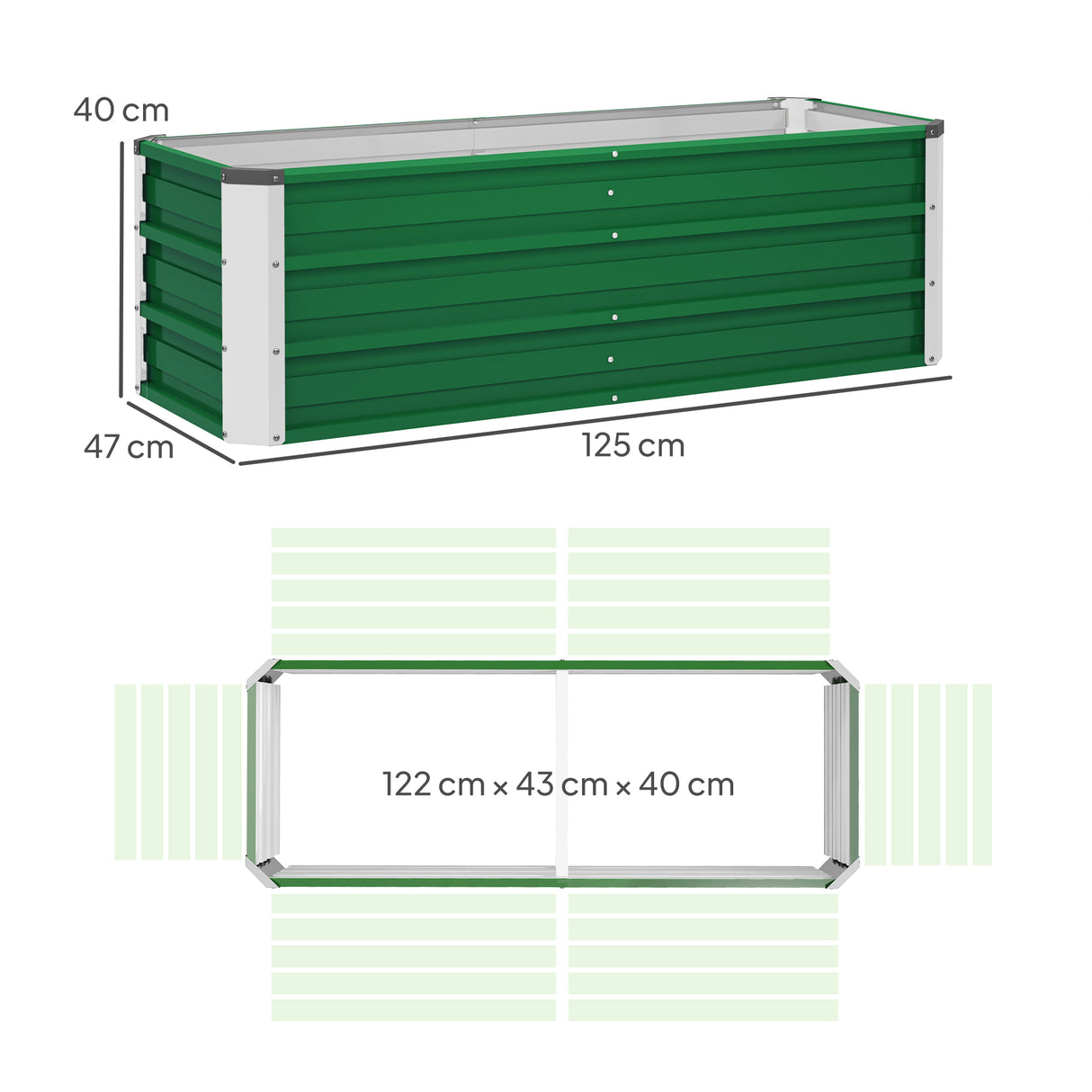 easycomfort easycomfort fioriera da giardino senza fondo con 2 aree di coltivazione in acciaio 125x47x40 cm verde