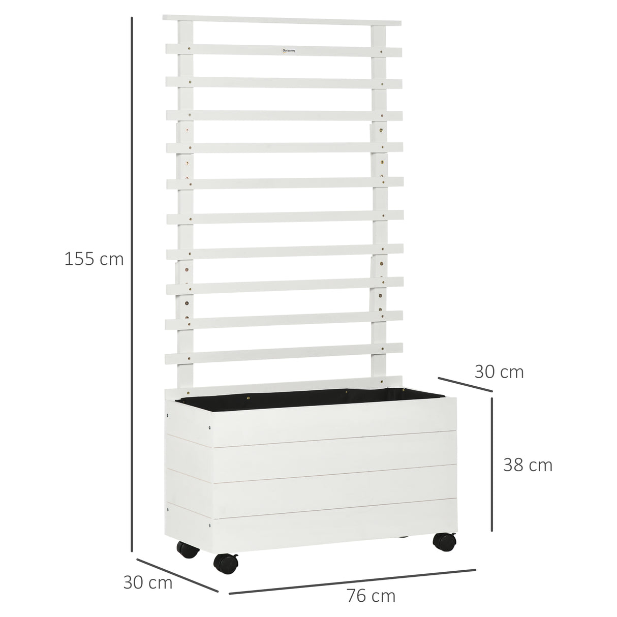 easycomfort easycomfort fioriera verticale con 4 ruote e traliccio per piante rampicanti in legno 76x30x155cm bianco