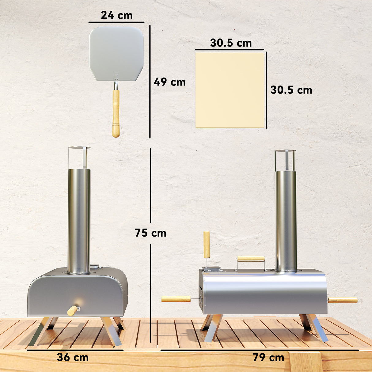easycomfort easycomfort forno per pizza a pellet di legno con pietra refrattaria e pala in acciaio inox 79x36x75 cm argento