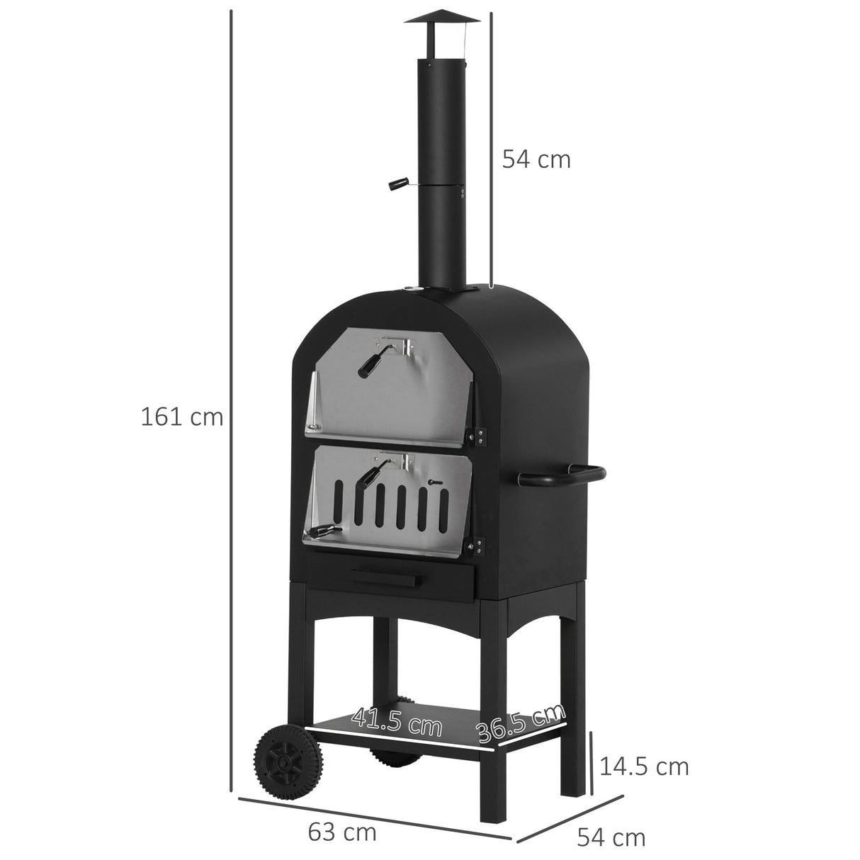 easycomfort easycomfort forno per pizza e barbecue a carbone portatile in acciaio con camino e ruote 63x54x161 cm nero