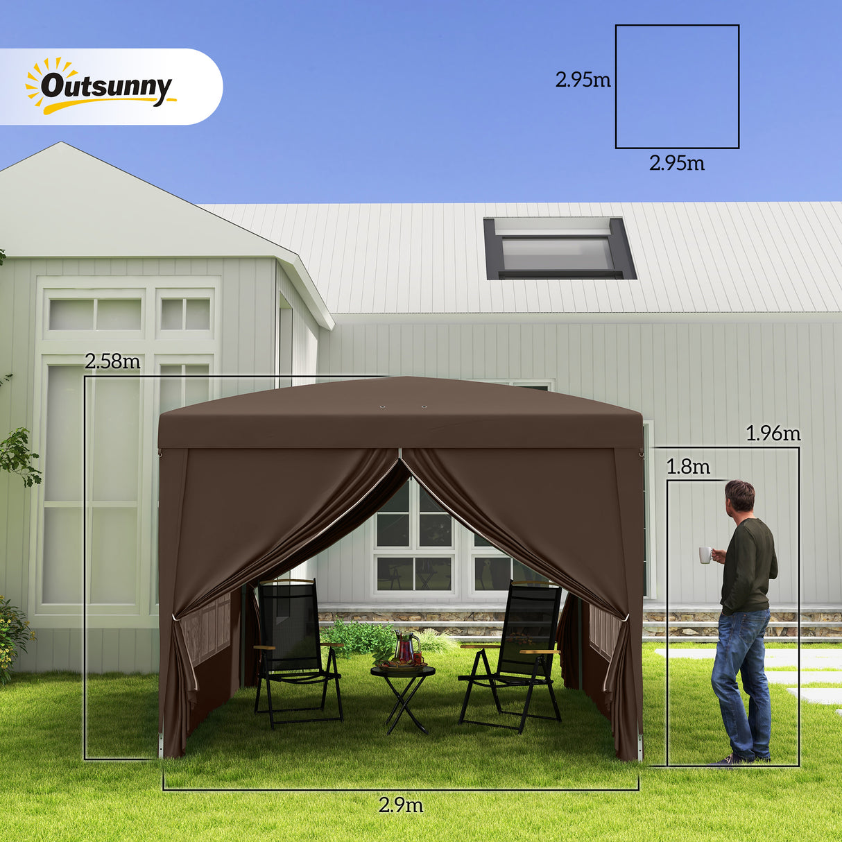 easycomfort easycomfort gazebo da esterno 3x3 m pieghevole con 4 pannelli laterali in acciaio e tessuto oxford color caffe