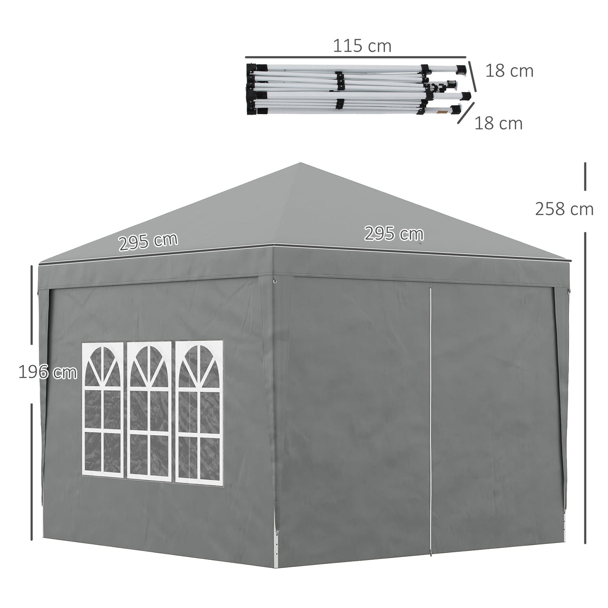 easycomfort easycomfort gazebo da esterno 3x3 m pieghevole con 4 pannelli laterali in acciaio e tessuto oxford grigio chiaro