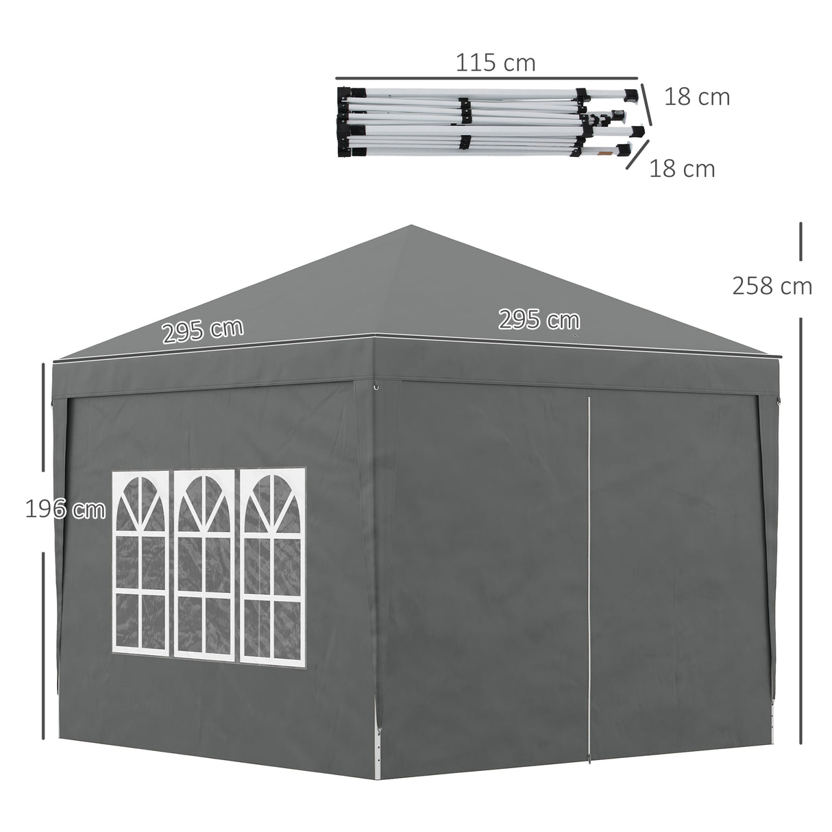 easycomfort easycomfort gazebo da esterno 3x3 m pieghevole con 4 pannelli laterali in acciaio e tessuto oxford grigio