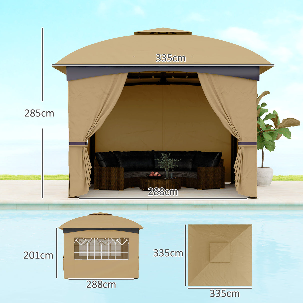 easycomfort easycomfort gazebo da giardino 3 4x3 4m con pareti protezione uv e tetto a 2 livelli beige