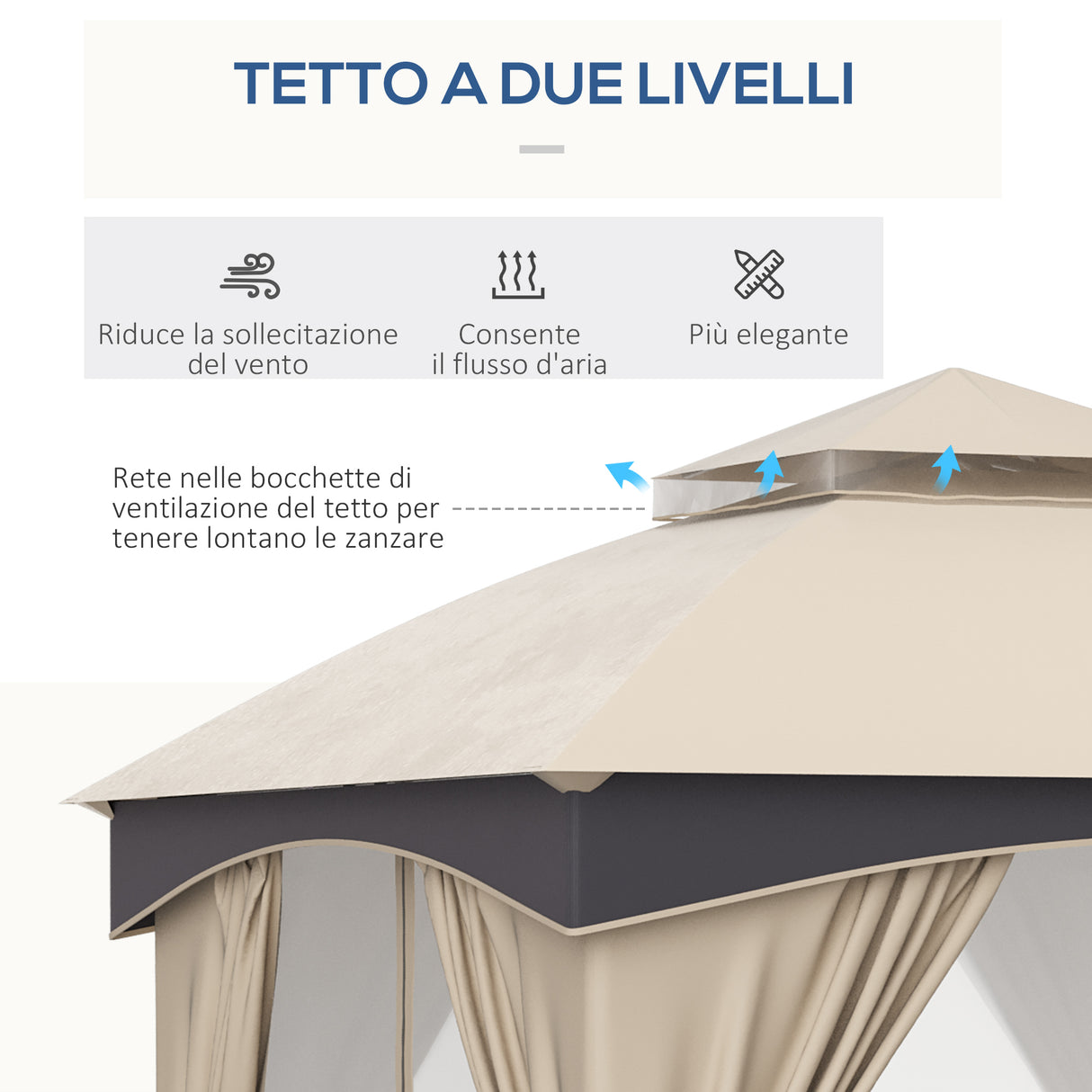easycomfort easycomfort gazebo da giardino 3x3m in acciaio con doppio tettuccio e tende beige e grigio