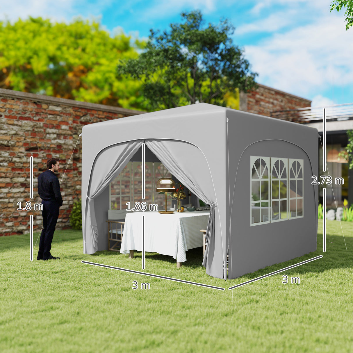 easycomfort easycomfort gazebo da giardino 3x3m pieghevole con altezza regolabile protezione upf50 e borsa grigio chiaro