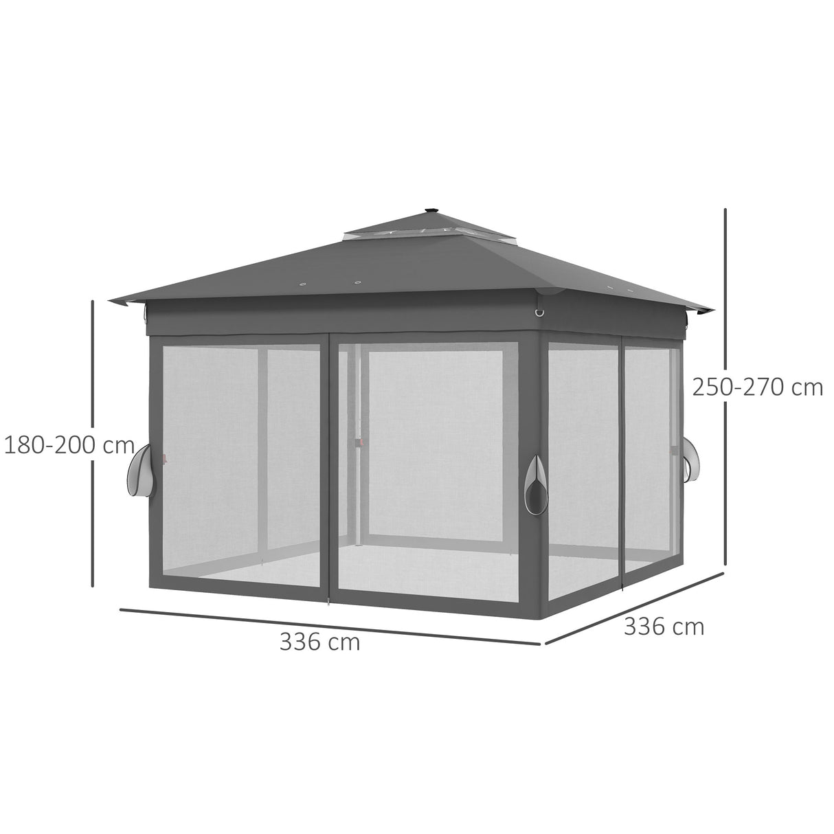 easycomfort easycomfort gazebo da giardino ad altezza regolabile con luci led in acciaio e tessuto oxford 336x336x250 270 cm grigio