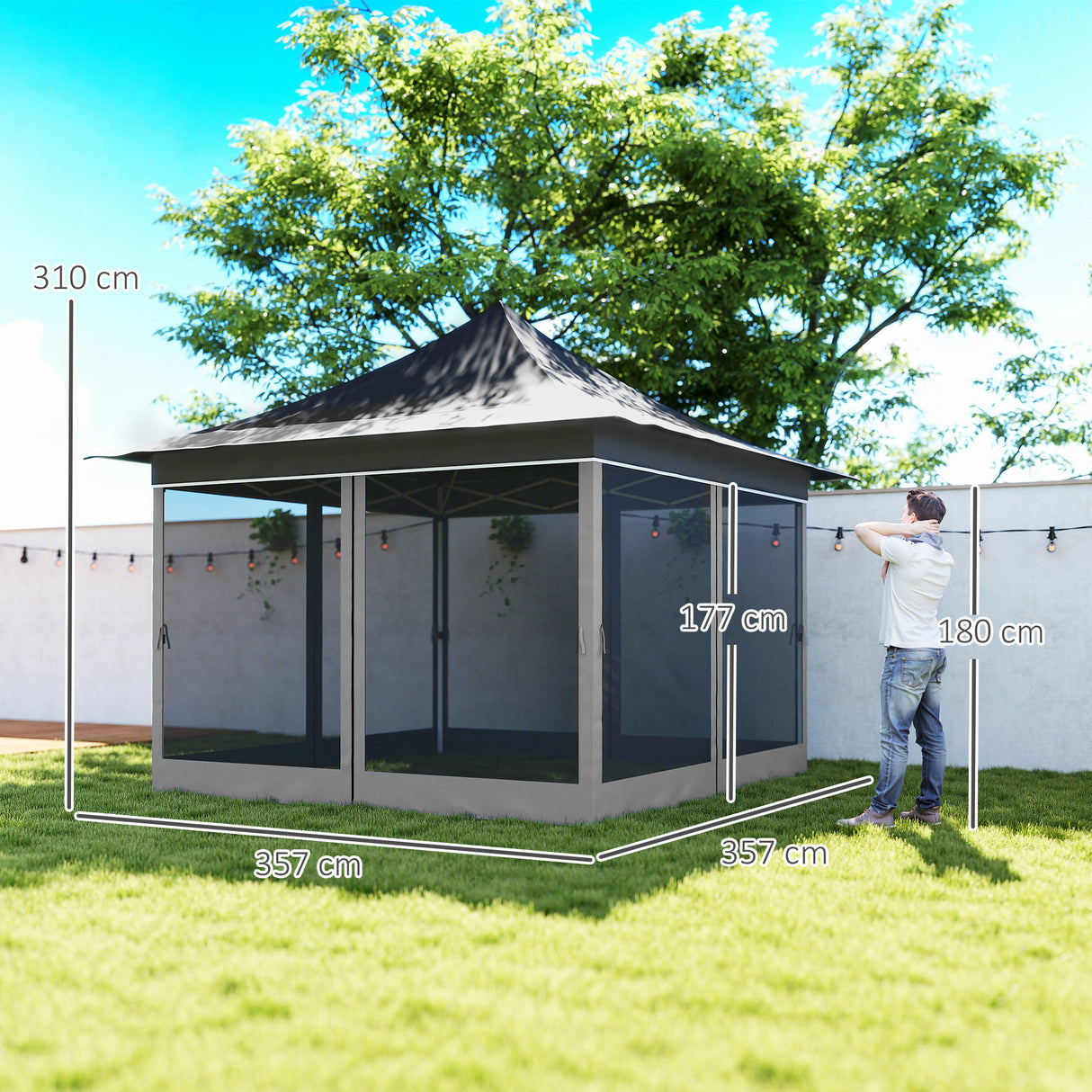 easycomfort easycomfort gazebo da giardino ad altezza regolabile con zanzariera in poliestere e metallo 357x357x310 cm grigio scuro