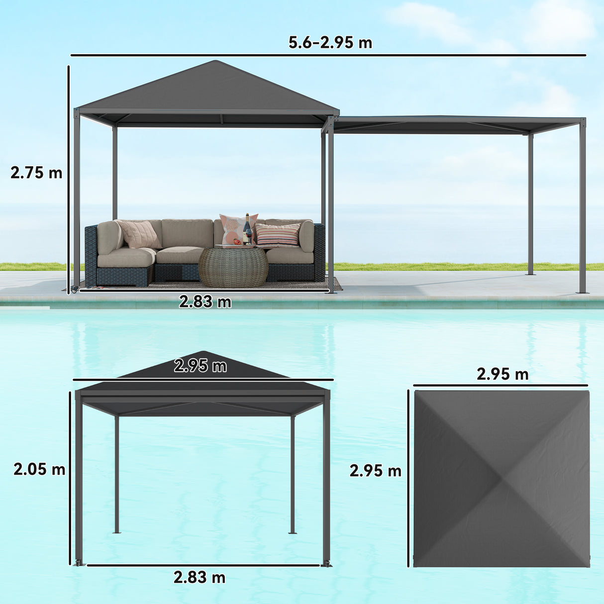 easycomfort easycomfort gazebo da giardino estensibile con ruote e copertura in poliestere upf30 3x3 m3x5 6 m grigio