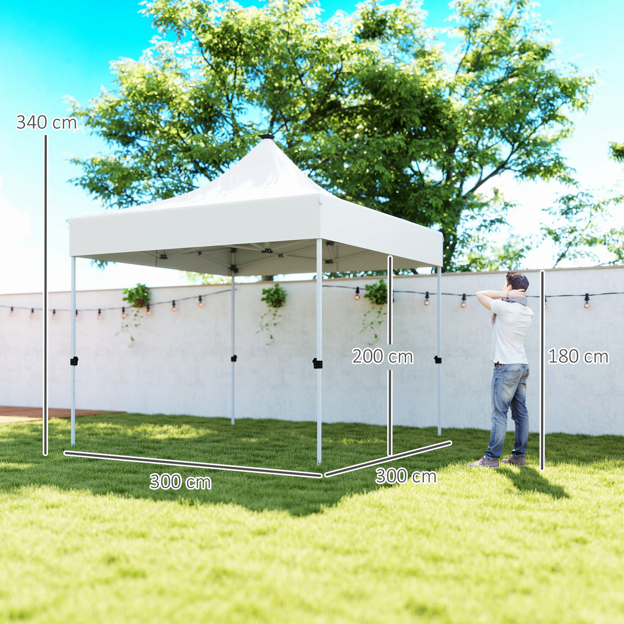 easycomfort easycomfort gazebo da giardino pop up 3x3 m ad altezza regolabile con luci led solari in tessuto oxford e metallo bianco