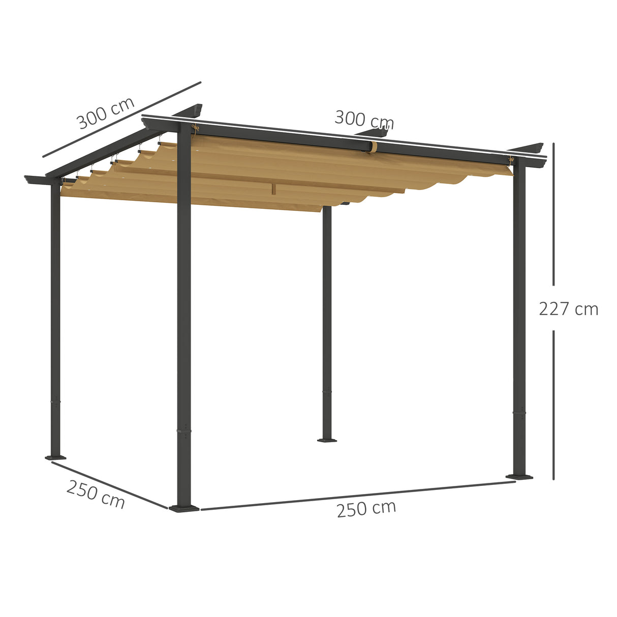 easycomfort easycomfort gazebo pergola 3x3 con tetto retrattile e fori di drenaggio in poliestere e acciaio beige e nero