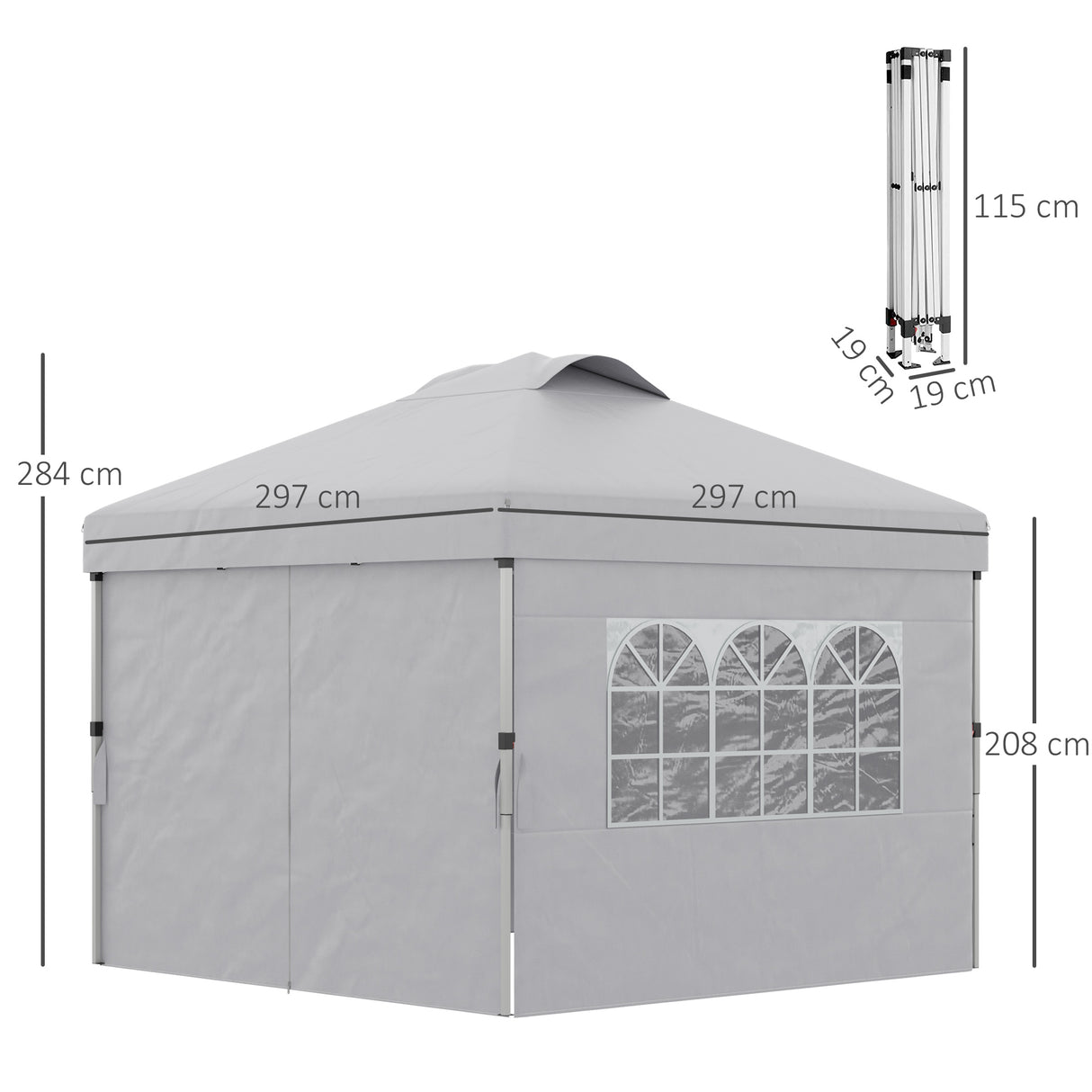 easycomfort easycomfort gazebo pieghevole 3x3 m con altezza regolabile su 3 livelli finestre e borsa di trasporto grigio chiaro