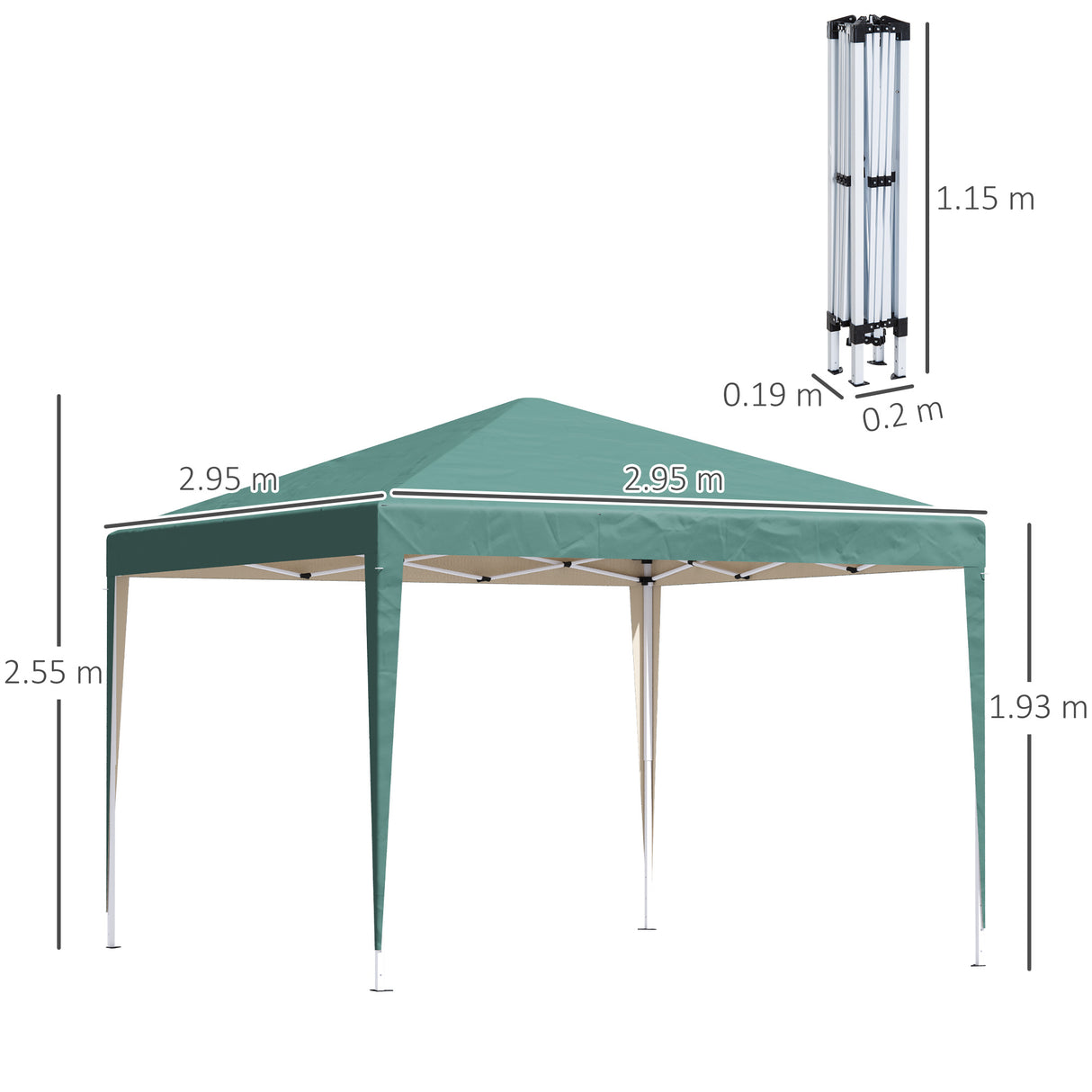 easycomfort easycomfort gazebo struttura in acciaio pieghevole rivestimento tessuto oxford verde 3x3m