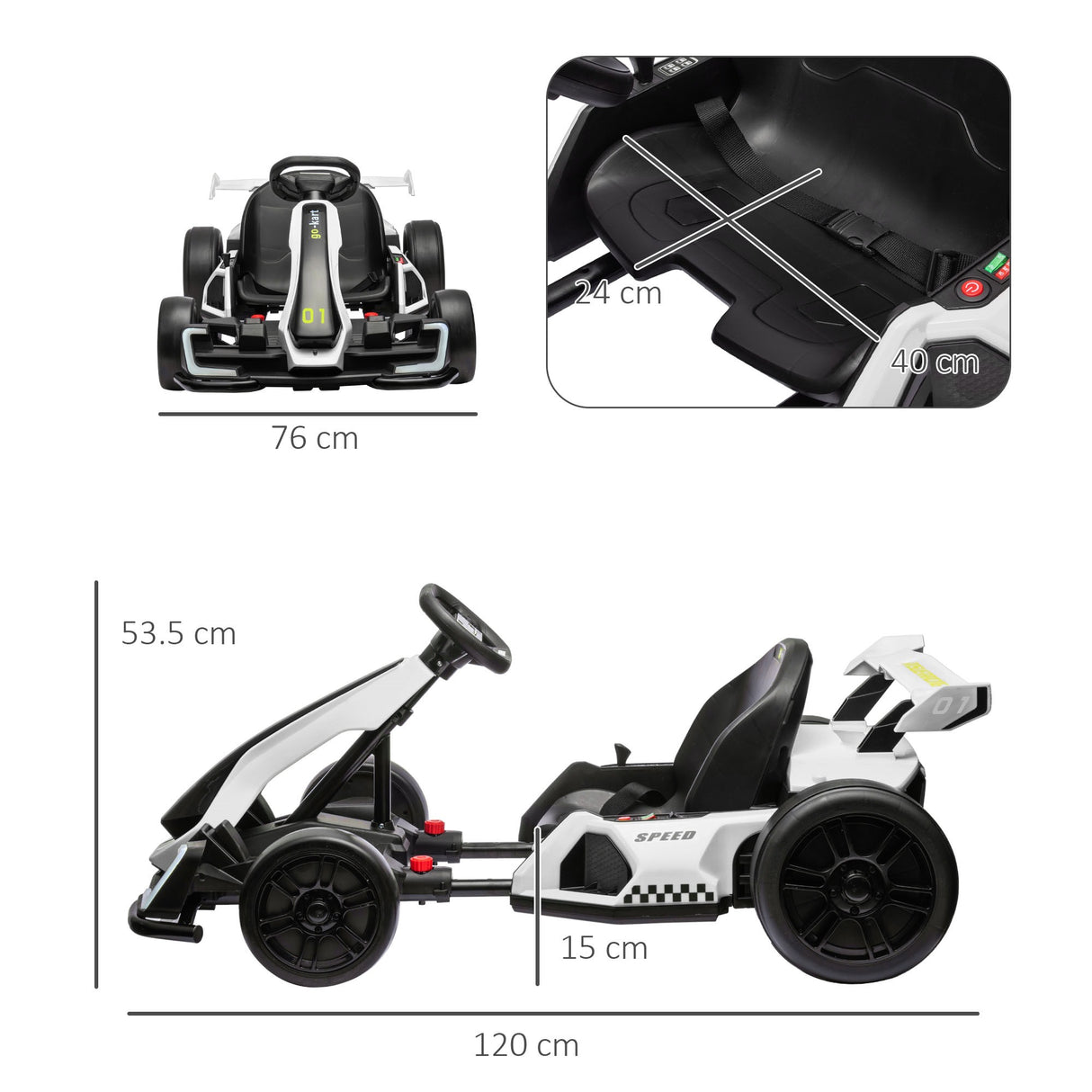 easycomfort easycomfort go kart elettrico per bambini 6 12 anni 24v 12kmh con seggiolino regolabile bianco