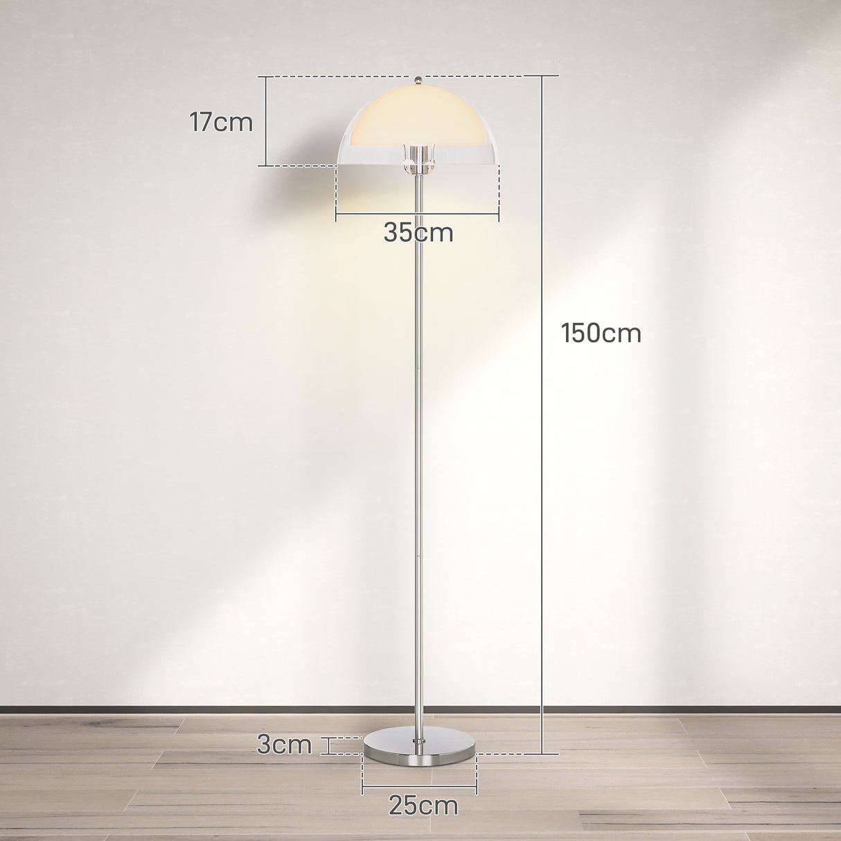 easycomfort easycomfort lampada a piantana moderna con paralume a doppio strato in metallo e acrilico 35x150 cm bianca