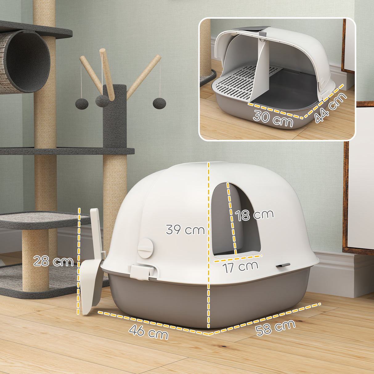 easycomfort easycomfort lettiera per gatti chiusa con gattaiola e paletta in pp 58x46x39 cm grigio chiaro e bianco