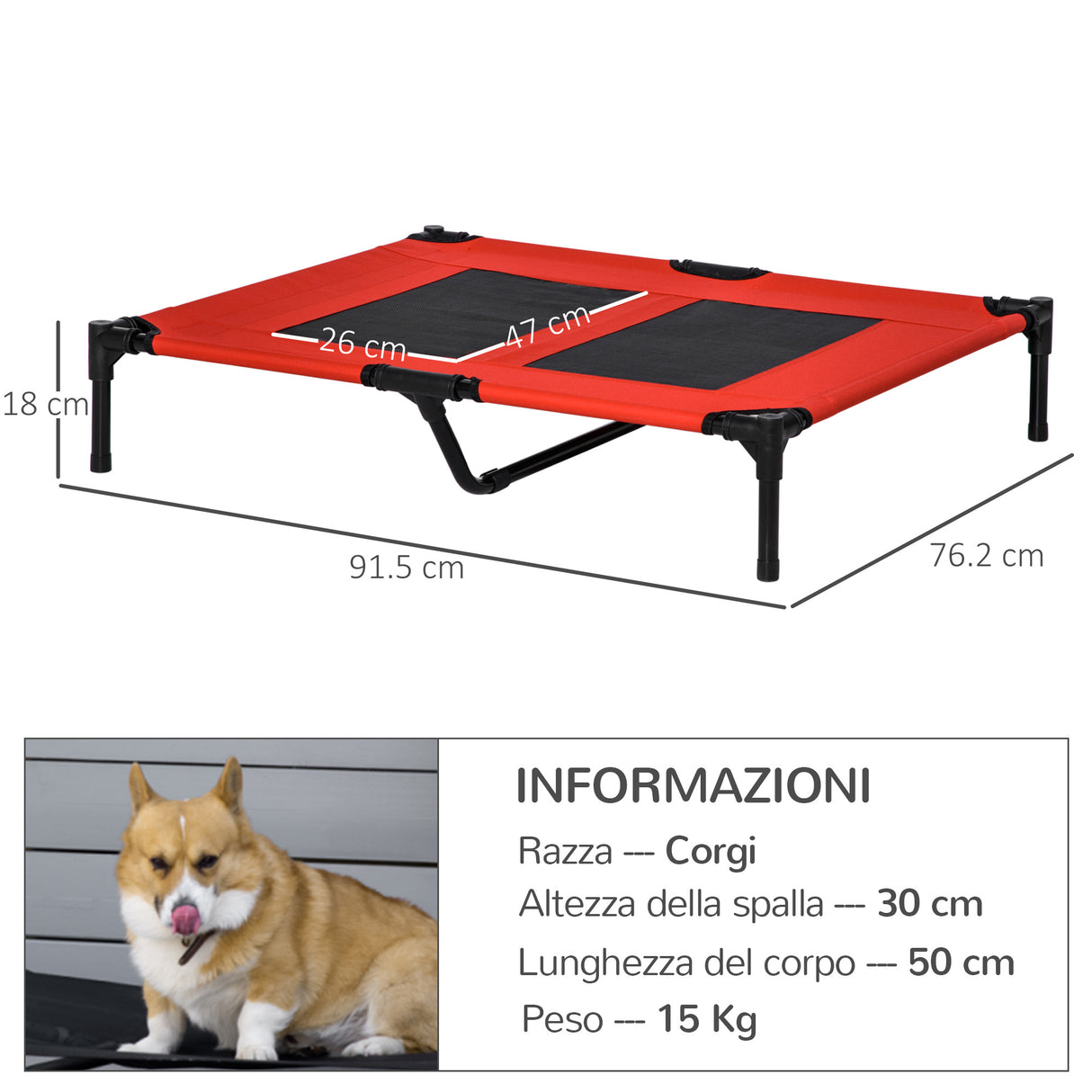 easycomfort easycomfort lettino per cani grandi rialzato con tessuto a rete peso massimo 30kg 91 5x76 2x18 cm rosso