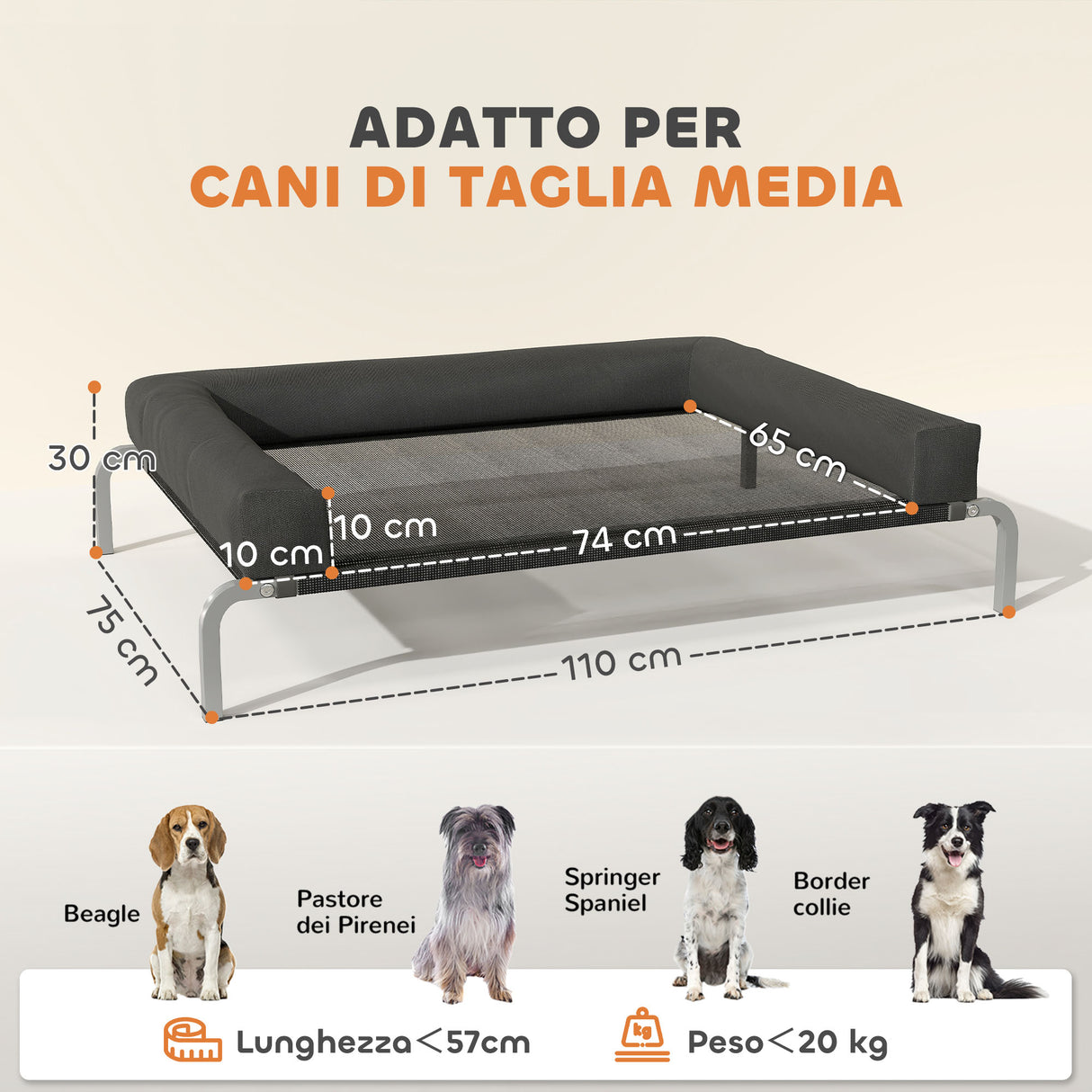 easycomfort easycomfort lettino per cani rialzato di 19 5 cm con cuscino a u in poliestere e acciaio 110x75x30 cm nero e argento
