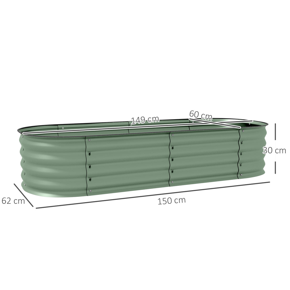 easycomfort easycomfort letto per orto rialzato modulare 150x62x30cm in acciaio galvanizzato con fondo aperto verde