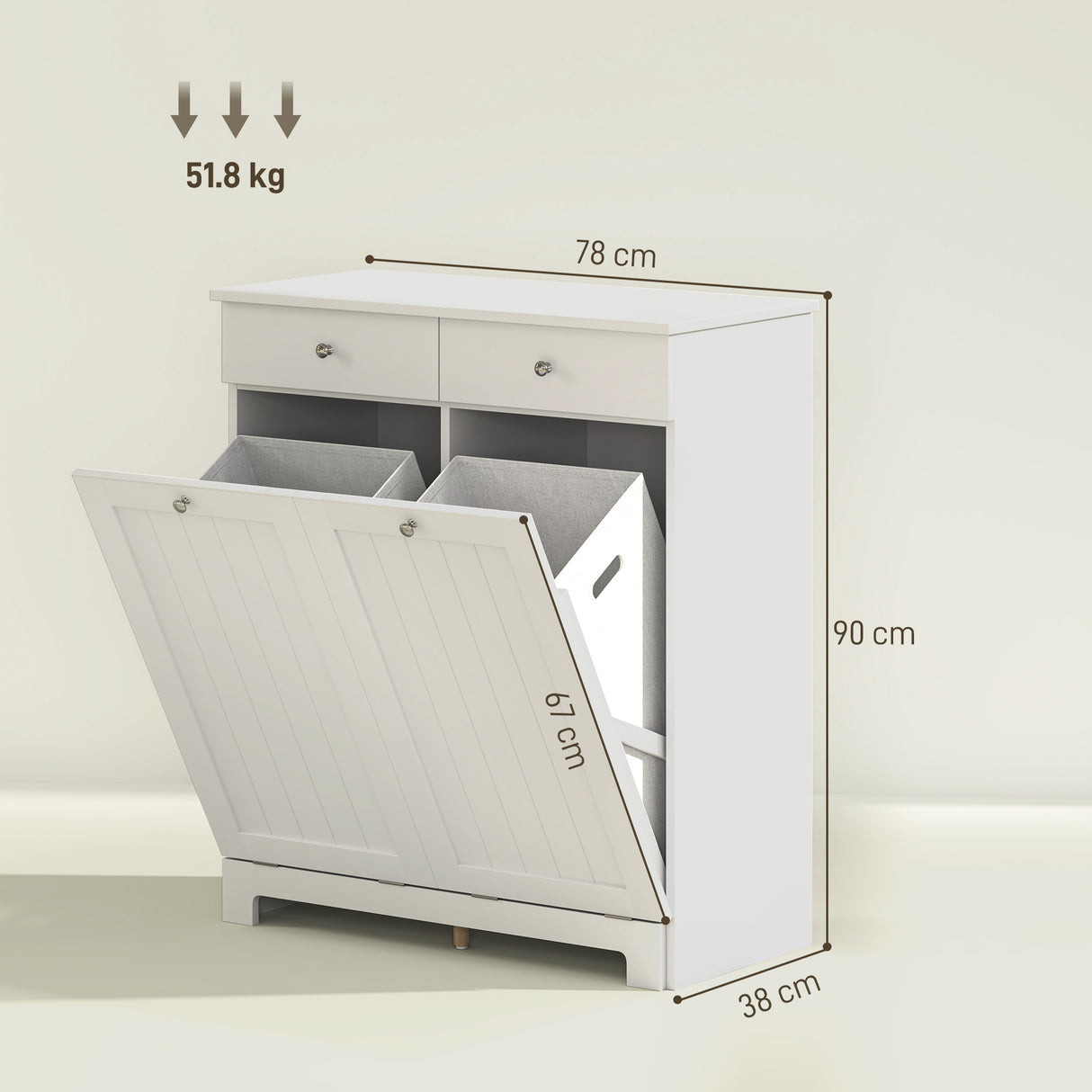 easycomfort easycomfort mobile bagno con 2 ceste portabiancheria rimovibili 2 cassetti e 2 ante a ribalta 78x38x90 cm bianco