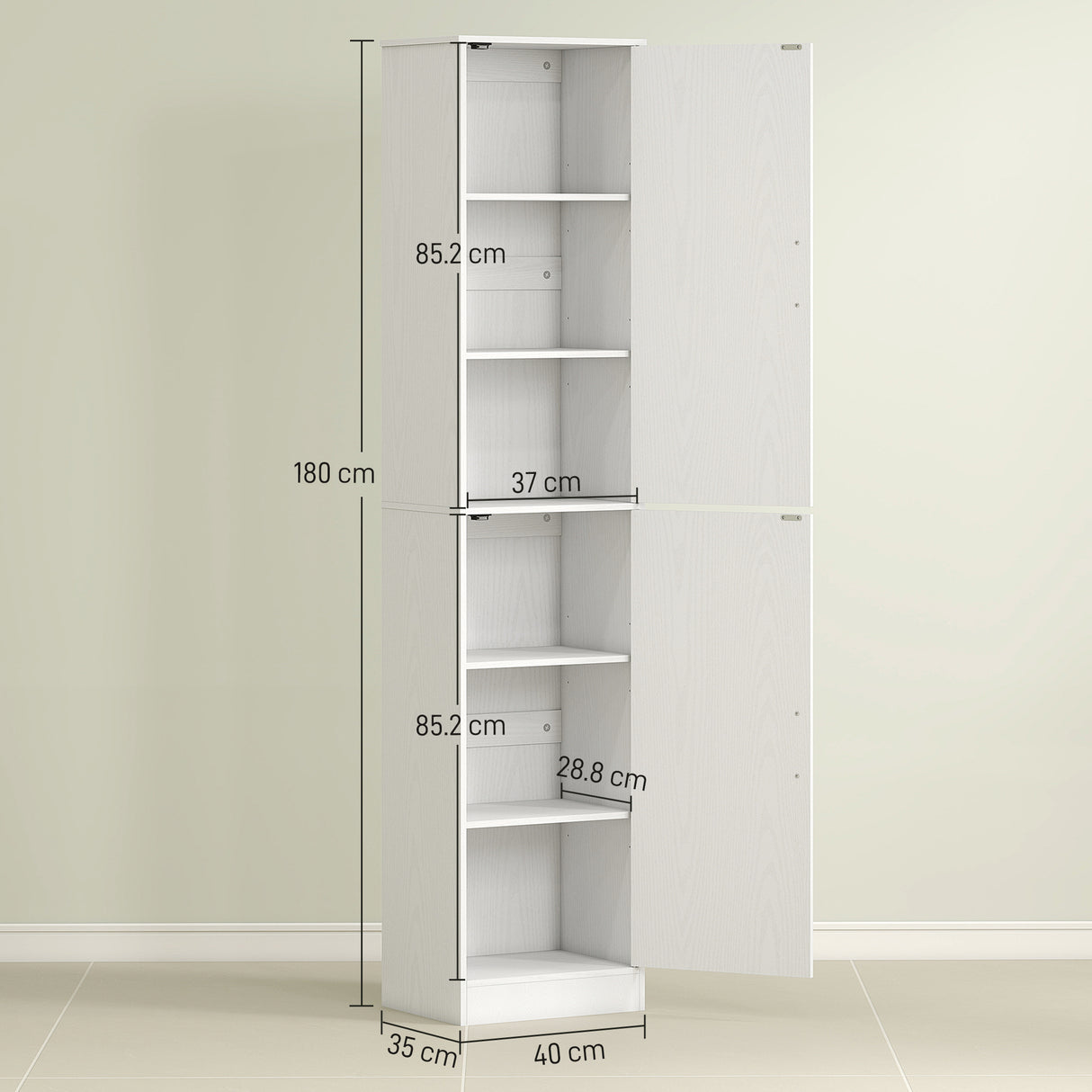 easycomfort easycomfort mobile colonna bagno a 2 armadietti con 6 ripiani regolabili in legno 40x35x180 cm bianco