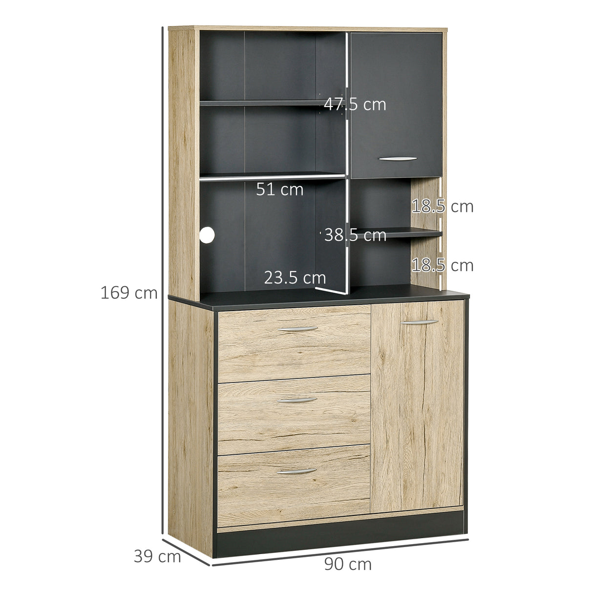 immagine-3-easycomfort-easycomfort-mobile-cucina-credenza-moderna-salvaspazio-con-2-armadietti-3-cassetti-3-ripiani-legno-90-x-39-x-169cm-colore-grigio-rovere-chiaro