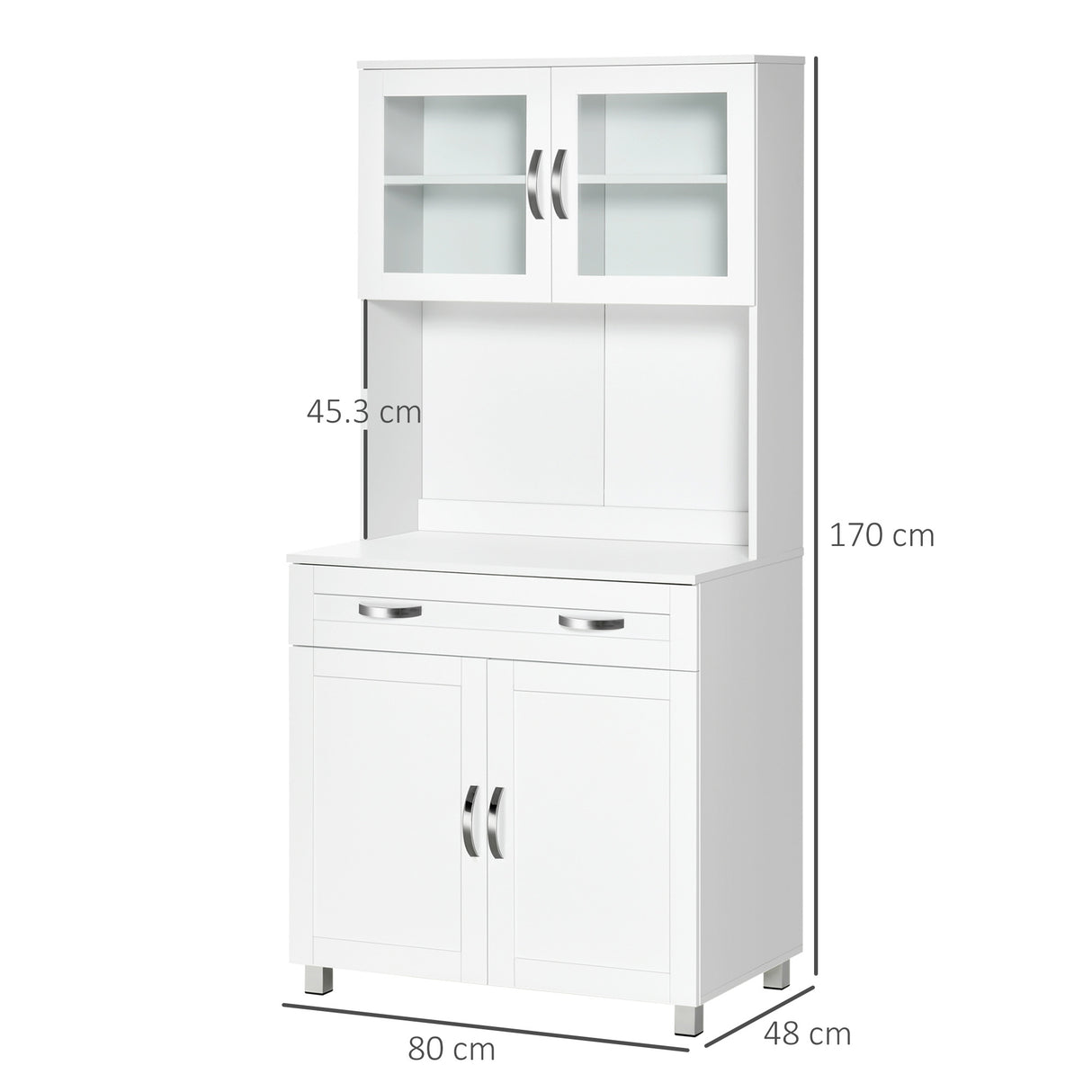 easycomfort easycomfort mobile cucina moderno con 2 armadietti ante in vetro e mensole regolabili 80x48x170 cm bianco