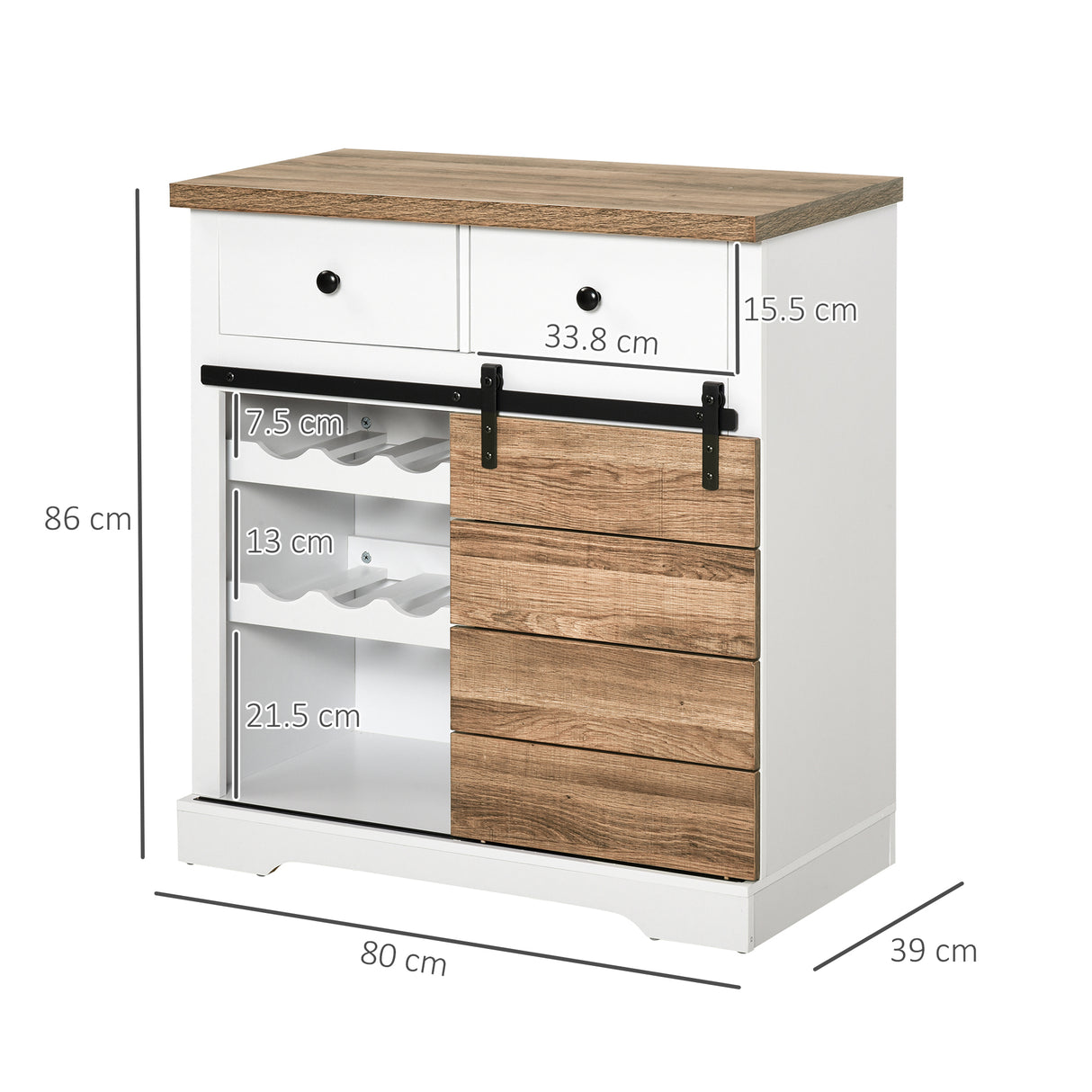 easycomfort easycomfort mobile da cucina rustico con 2 cassetti ripiani aperti e portabottiglie in legno e metallo 80x39x86 cm