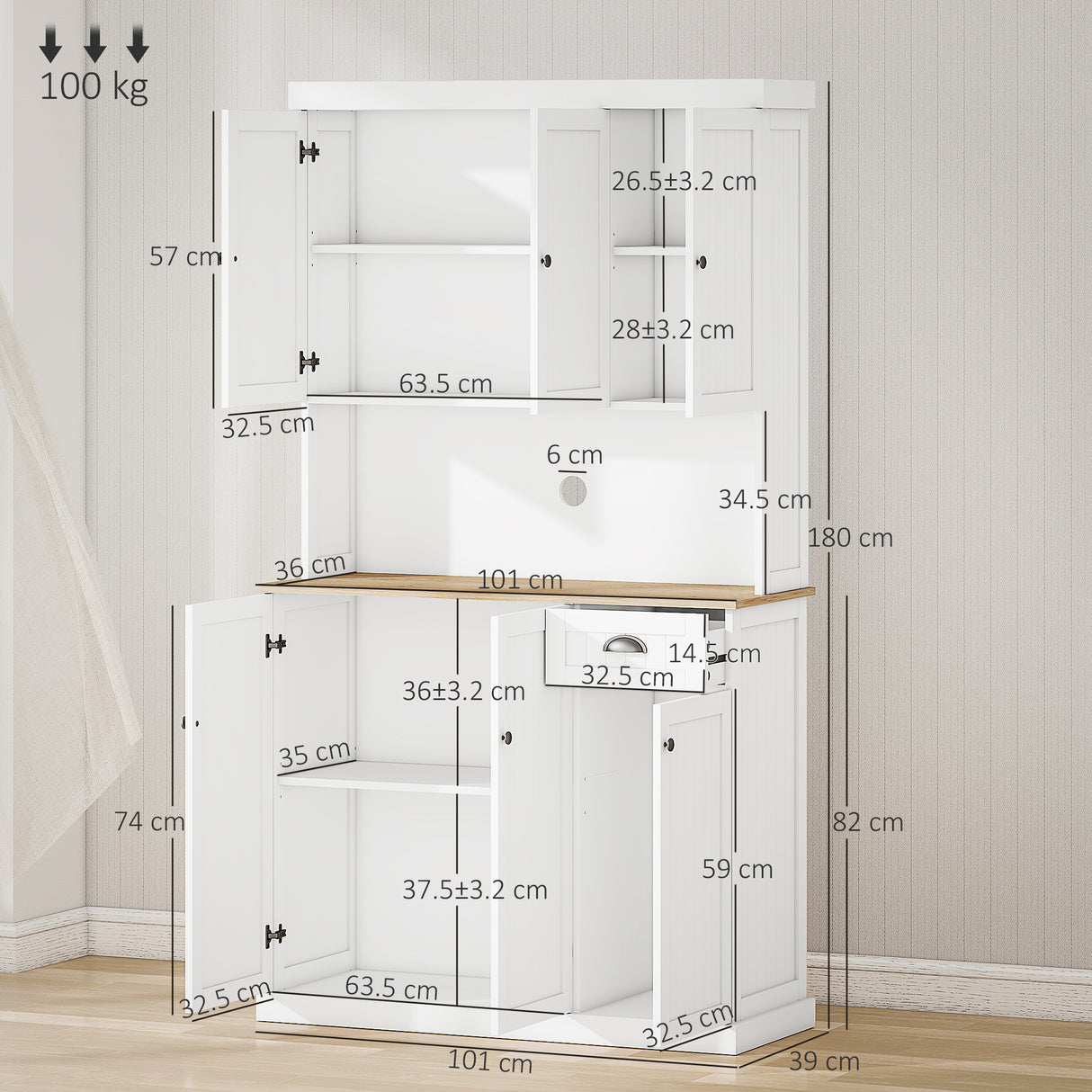 easycomfort easycomfort mobile dispensa cucina in legno con armadietti e cassetto stile country 101x39x180cm bianco