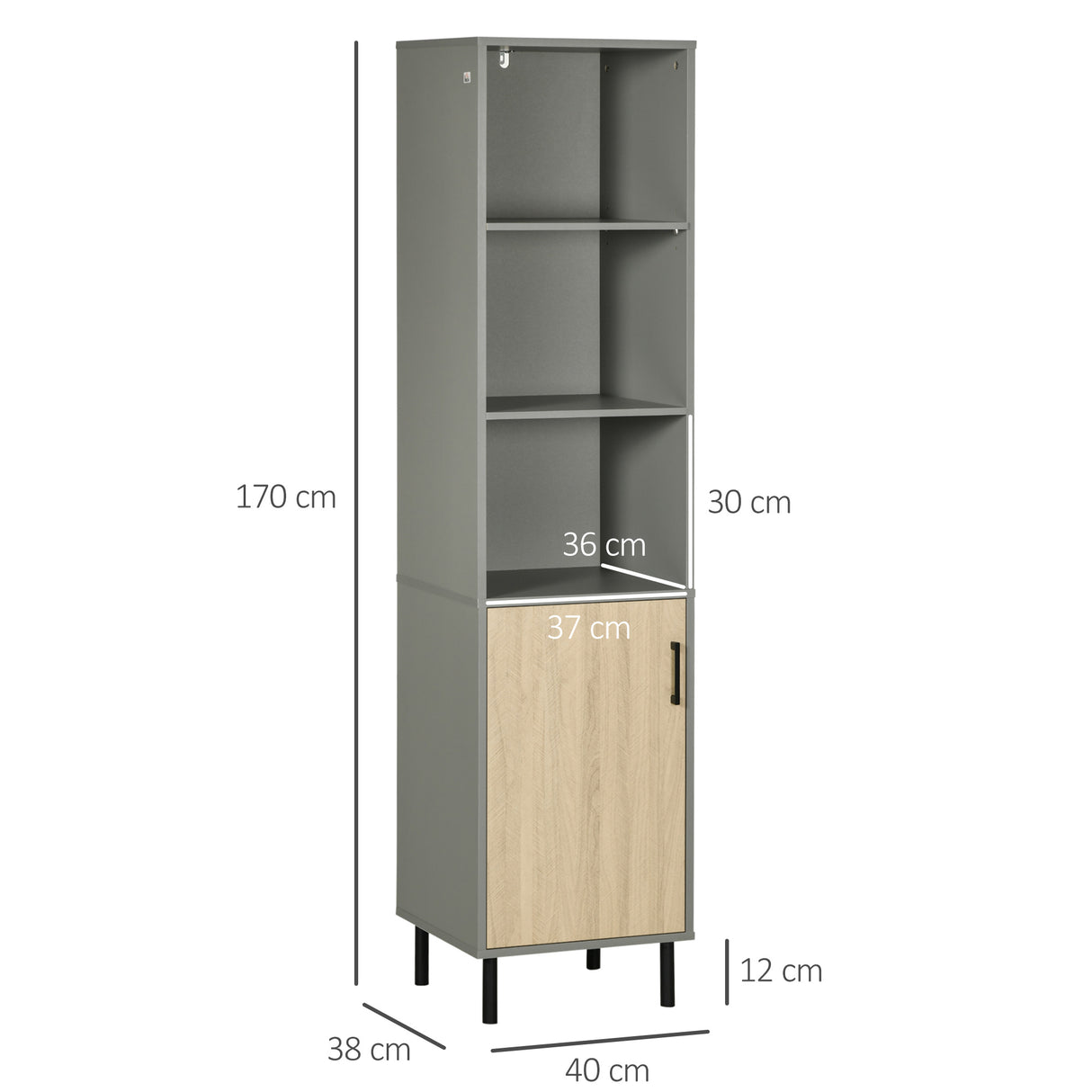 immagine-3-easycomfort-easycomfort-mobile-multiuso-in-truciolato-e-metallo-con-2-ripiani-aperti-e-armadietto-a-3-livelli-40x38x170cm-grigio-e-color-rovere