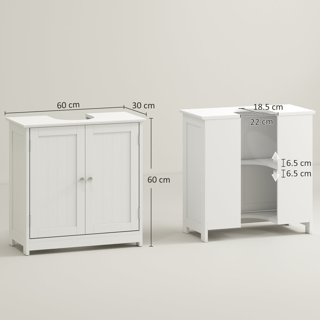 easycomfort easycomfort mobile sottolavabo a 2 ante con ripiano regolabile e intaglio a u 60x30x60 cm bianco