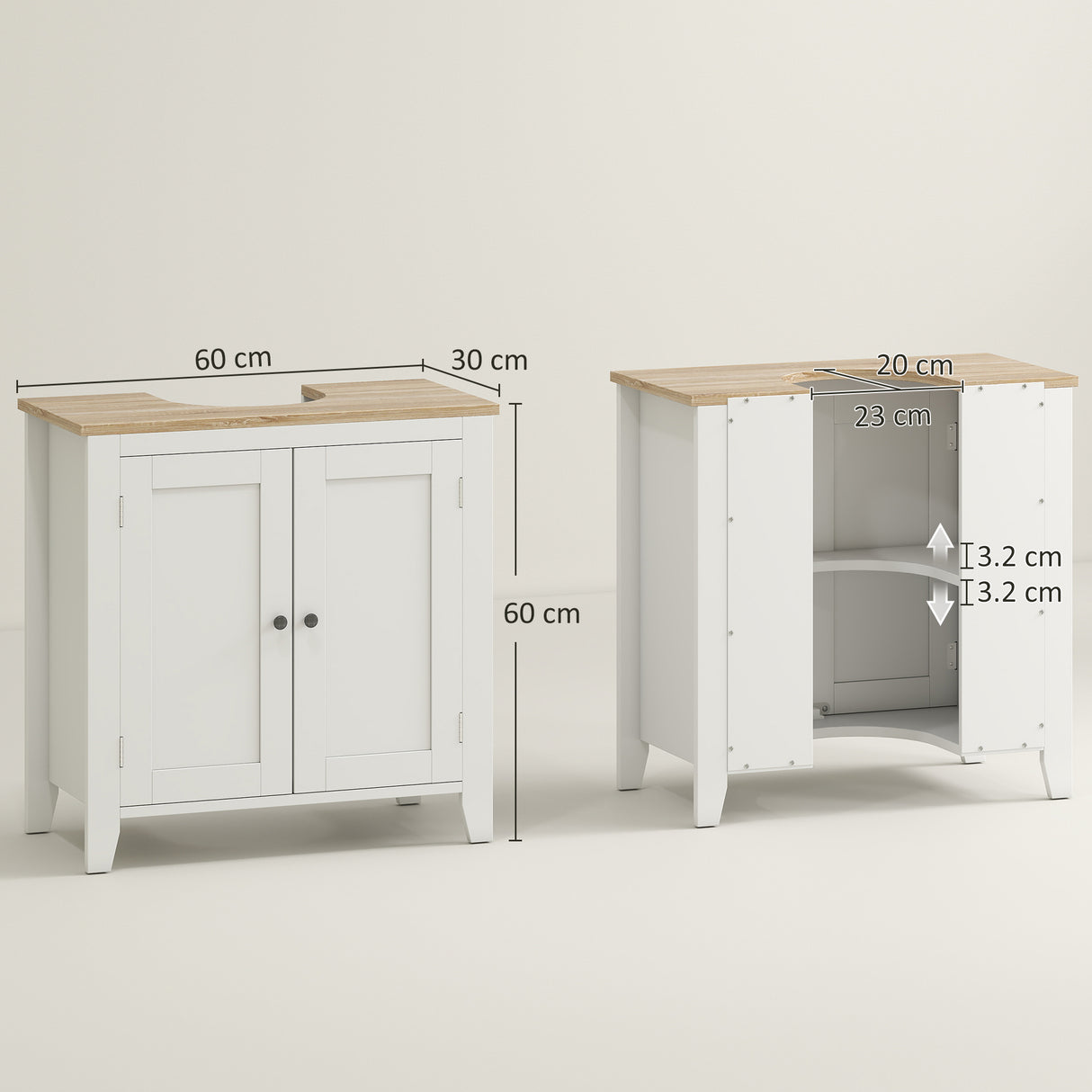 easycomfort easycomfort mobile sottolavabo bagno a u con ripiano regolabile interno in mdf 60x30x60 cm bianco e color legno