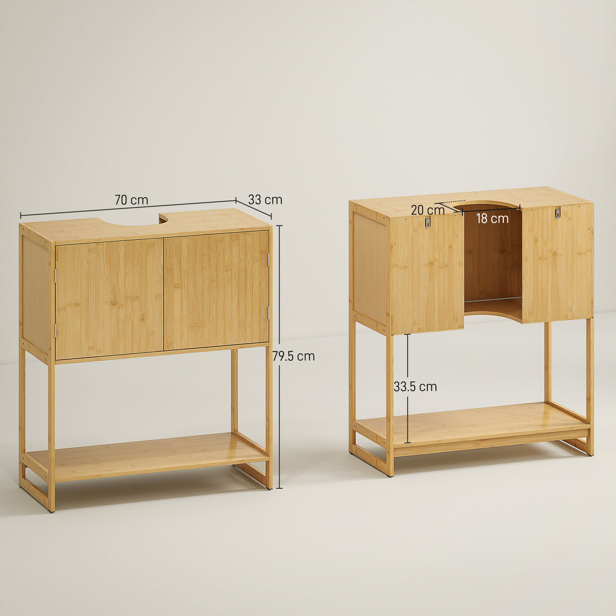 easycomfort easycomfort mobile sottolavabo bagno con 2 ante e ripiano aperto intaglio a u per tubi 70x33x79 5cm colore legno