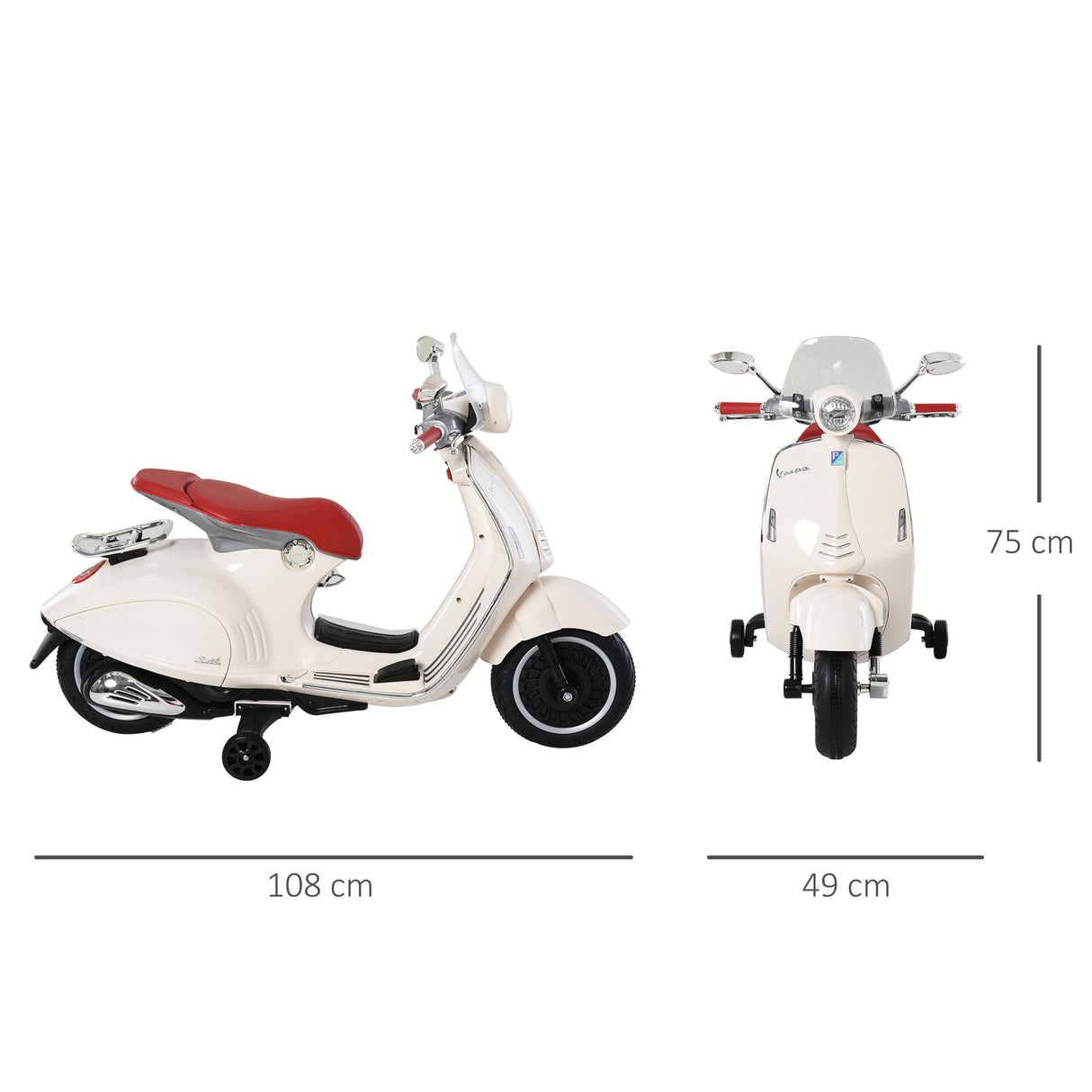 easycomfort easycomfort moto elettrica per bambini con licenza ufficiale vespa 2 rotelle luci e suoni 108x49x75 cm bianca