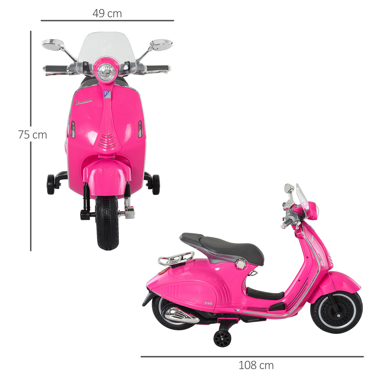 easycomfort easycomfort moto elettrica per bambini con licenza ufficiale vespa 2 rotelle luci e suoni 108x49x75 cm rosa