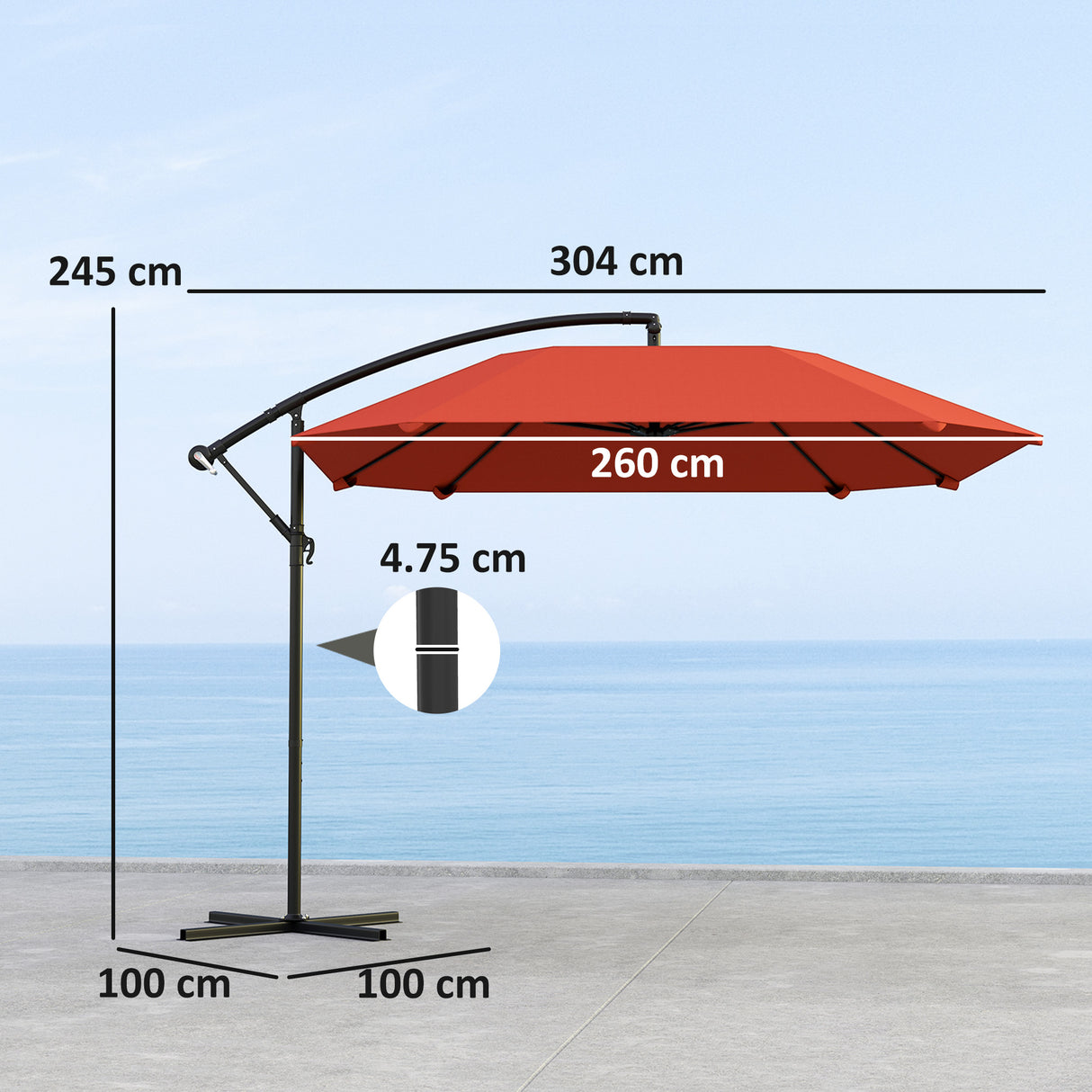 easycomfort easycomfort ombrellone a sbalzo con copertura regolabile e base a croce in metallo e poliestere 260x304x245 cm bordeaux